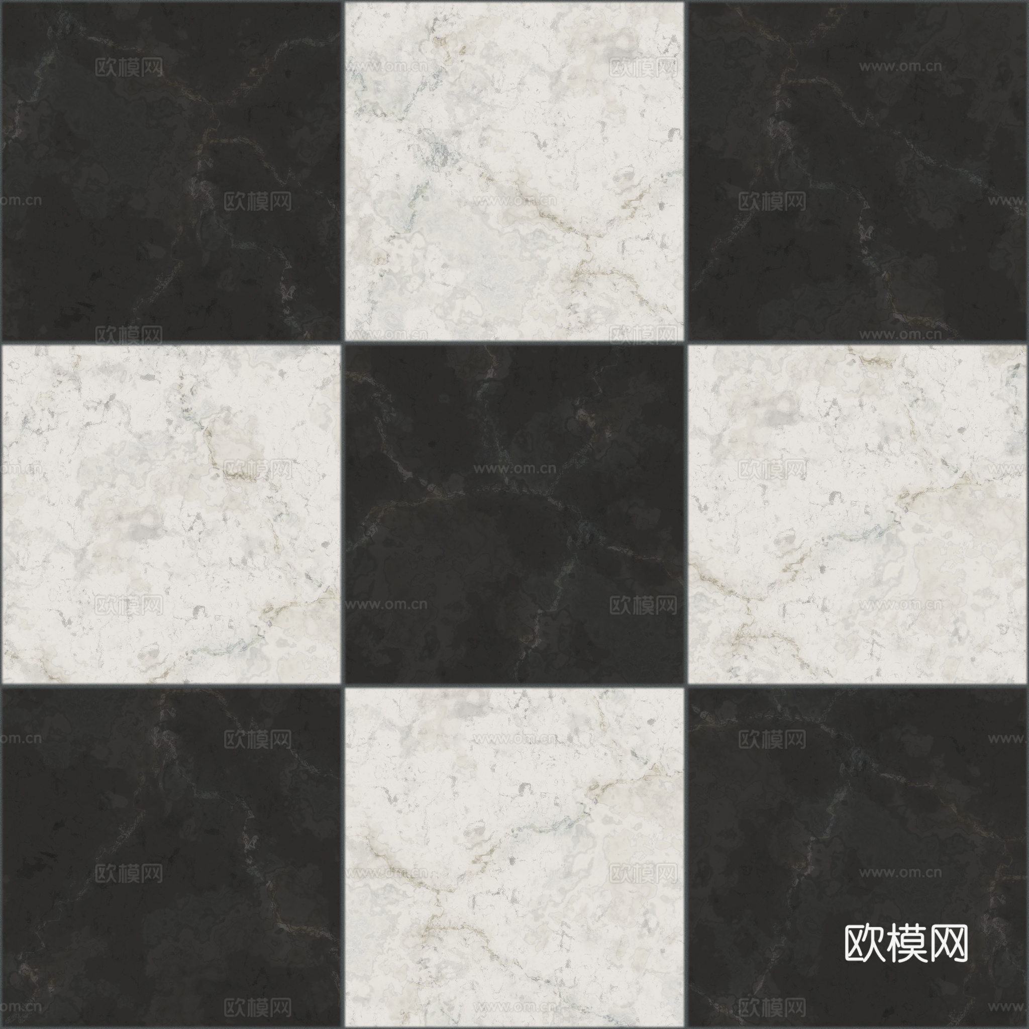 欧式 简欧 法式 无缝黑白拼花瓷砖地砖 PBR材质贴图 2k