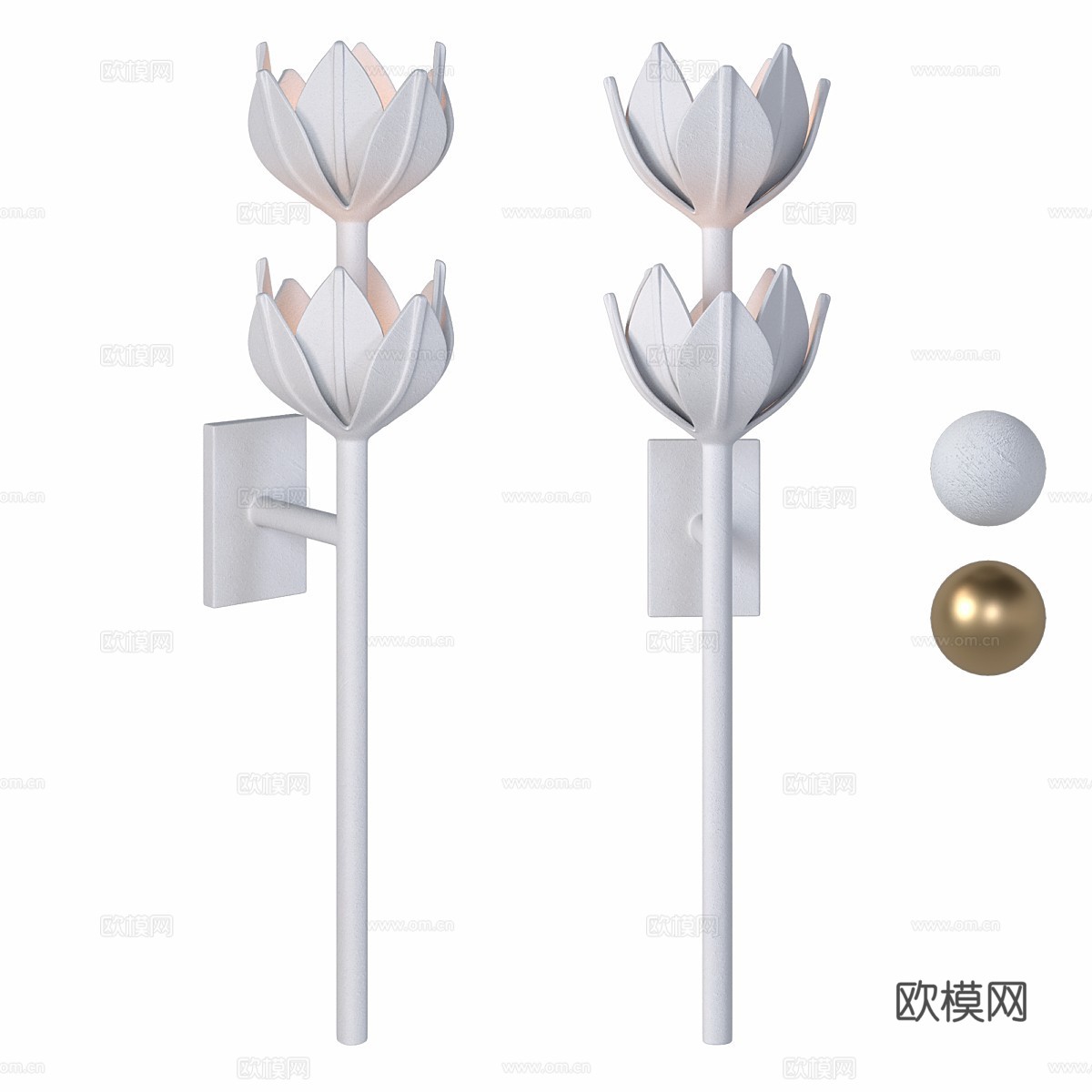 新中式轻奢金属莲花装饰壁灯3d模型下载（渲染图1）