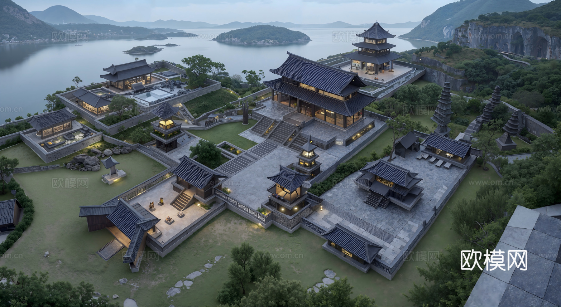 古建亭子 古建群 四角亭su模型