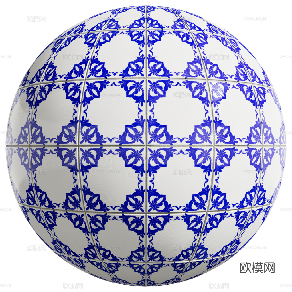 无缝青花瓷图案花砖地砖 PBR材质贴图 1k
