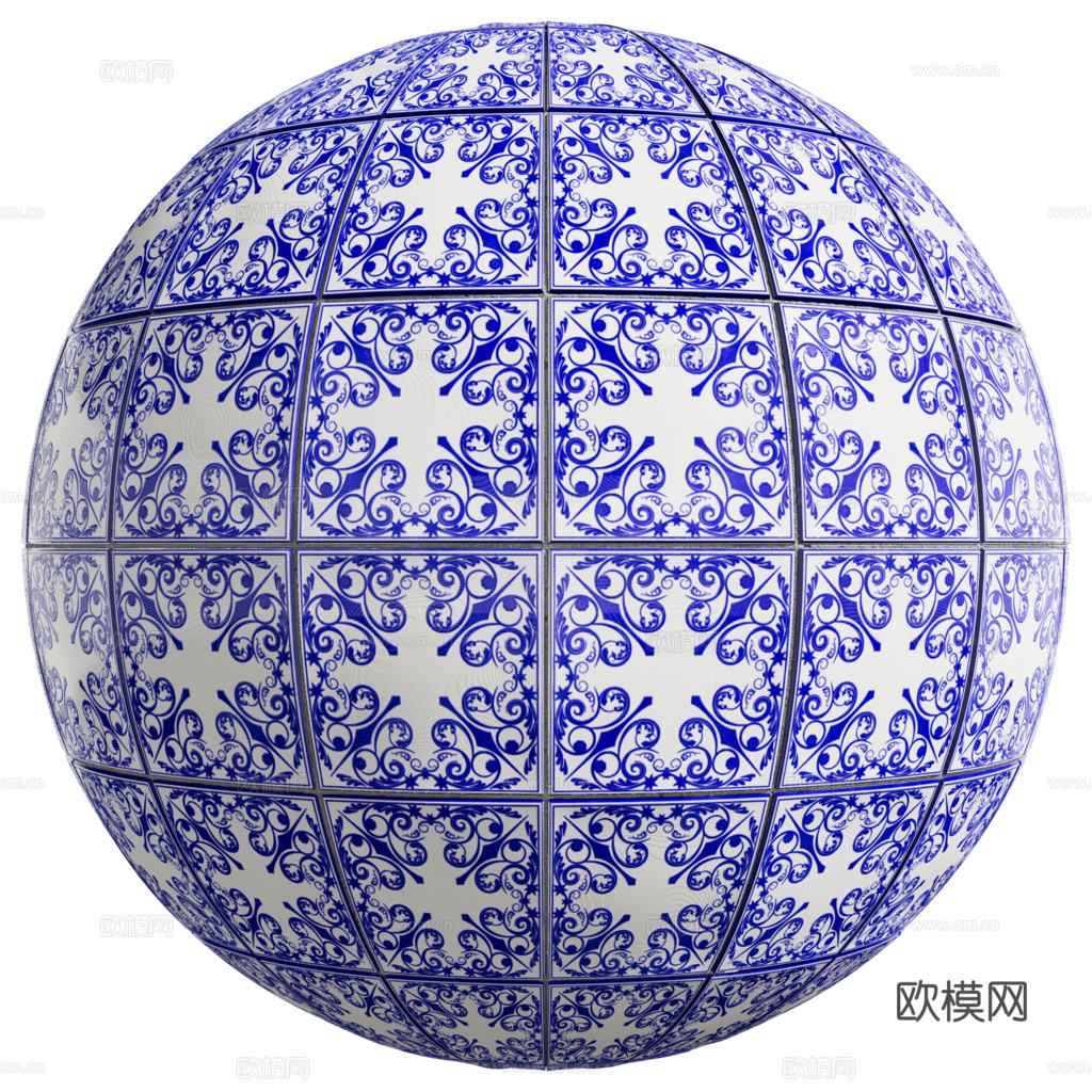 无缝青花瓷图案花砖地砖 PBR材质贴图 1k