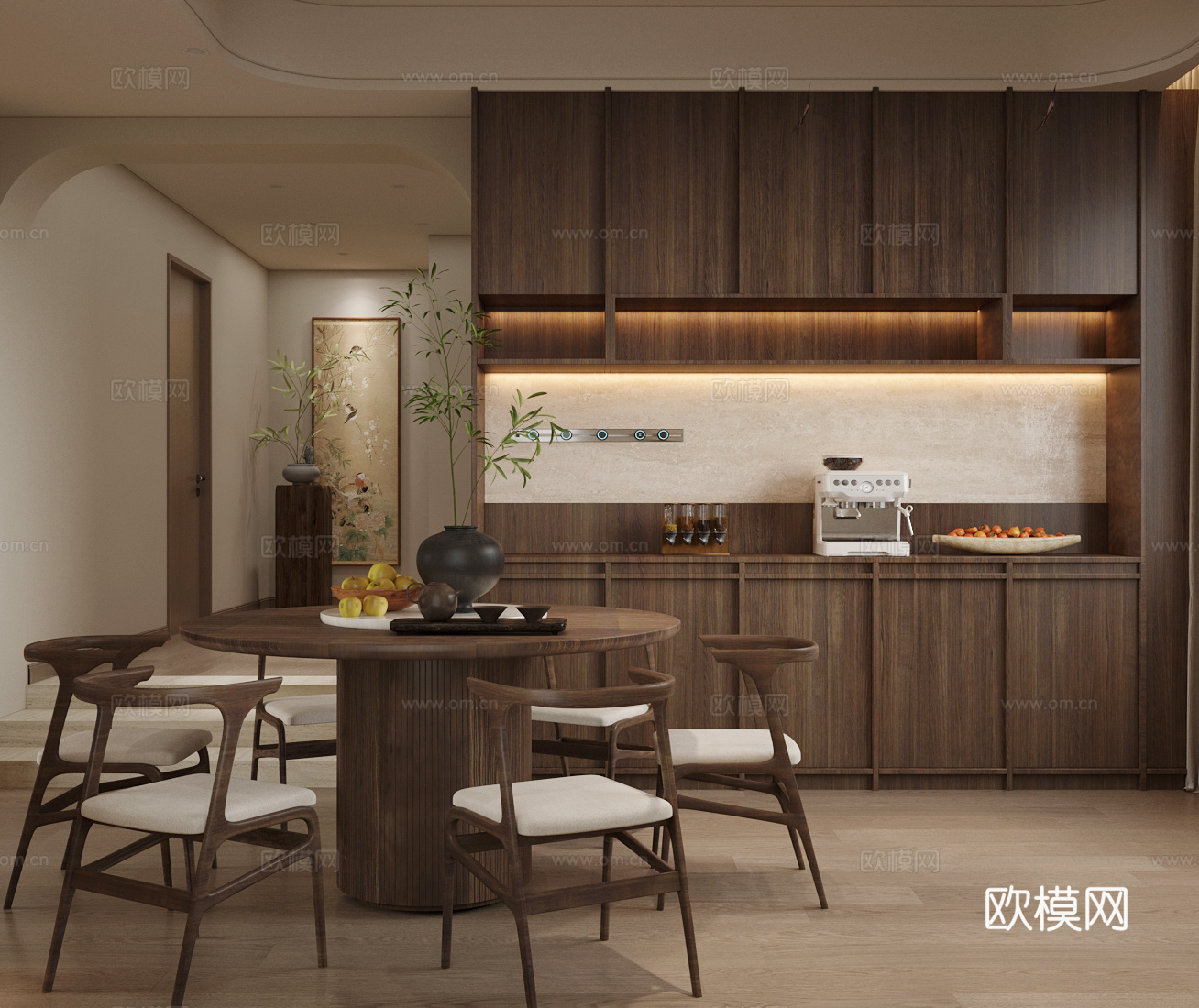新中式餐厅 中式餐厅 宋式美学餐厅 中古风餐厅 开放式餐厅su模型