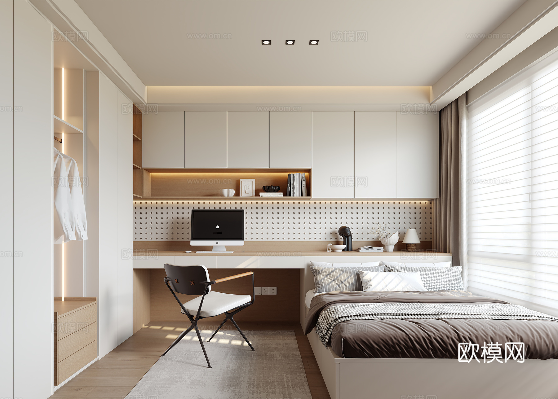 原木风榻榻米卧室3d模型下载