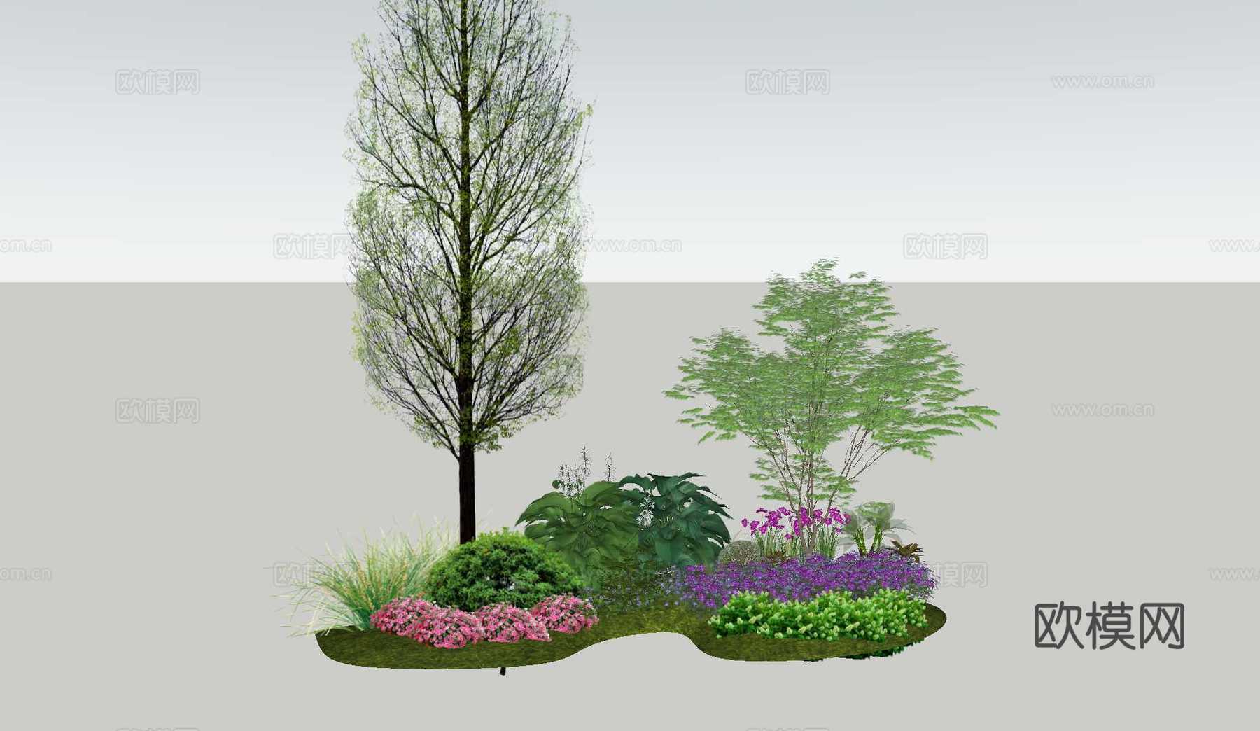 植物组团 花境 花草组合 乔灌木 造型树su模型