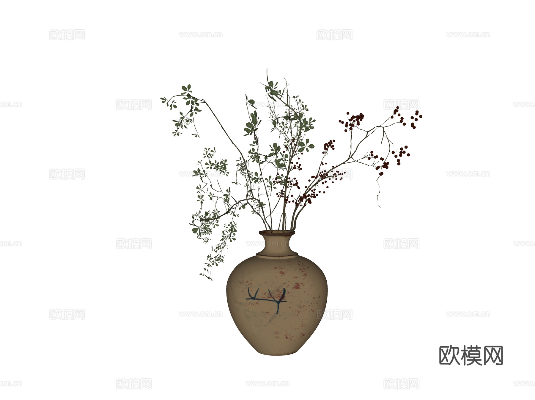 新中式花瓶花艺 插花花艺 植物摆件su模型