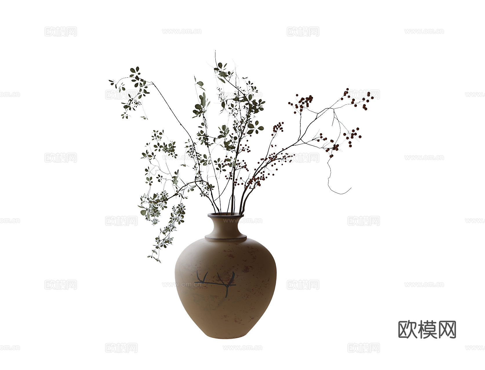 新中式花瓶花艺 插花花艺 植物摆件su模型