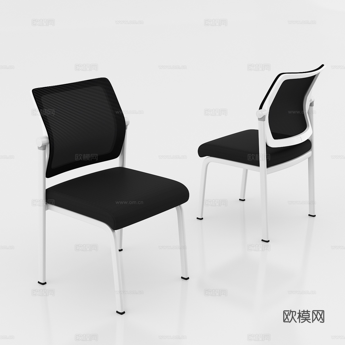 现代办公室 网布会议椅 简易办公椅 培训椅白底图3d模型下载