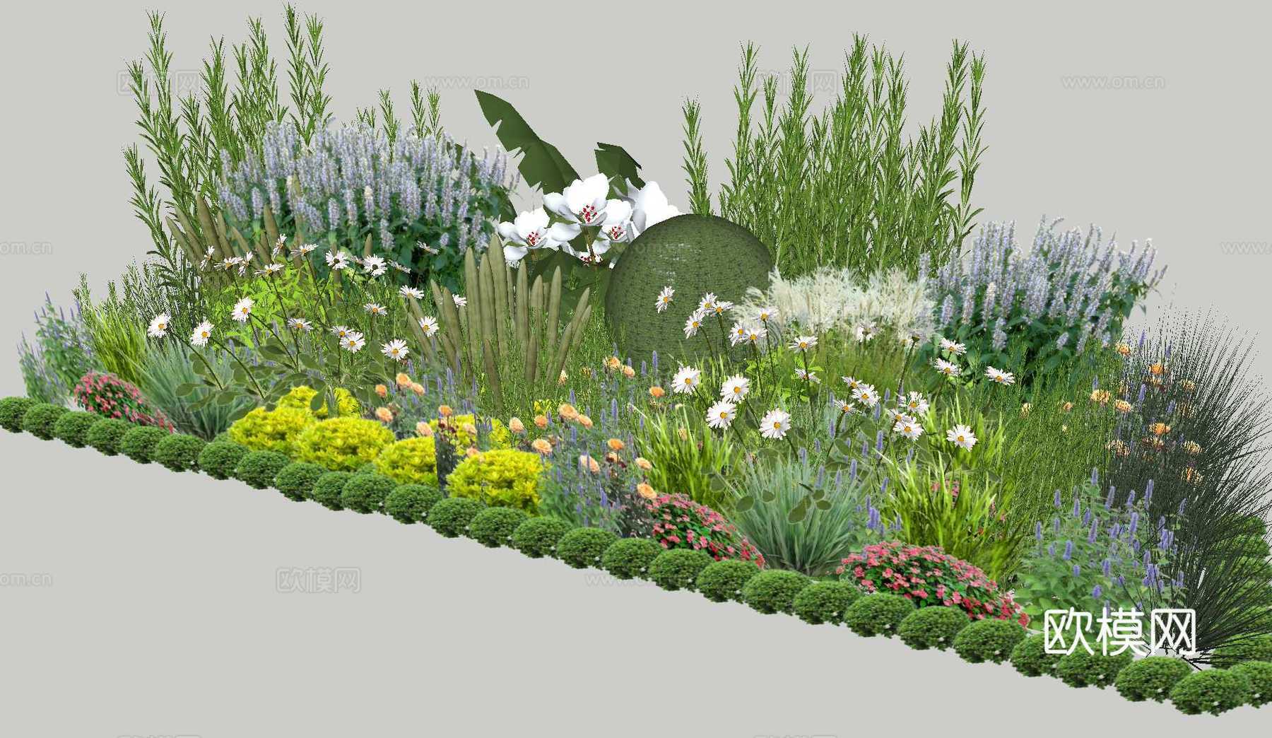 植物组团 花境 花草组合 乔灌木 造型树su模型