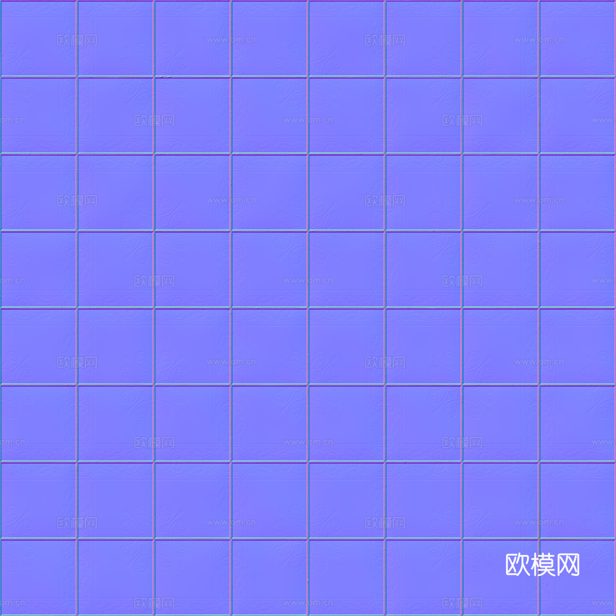 无缝青花瓷图案花砖地砖 PBR材质贴图 2k