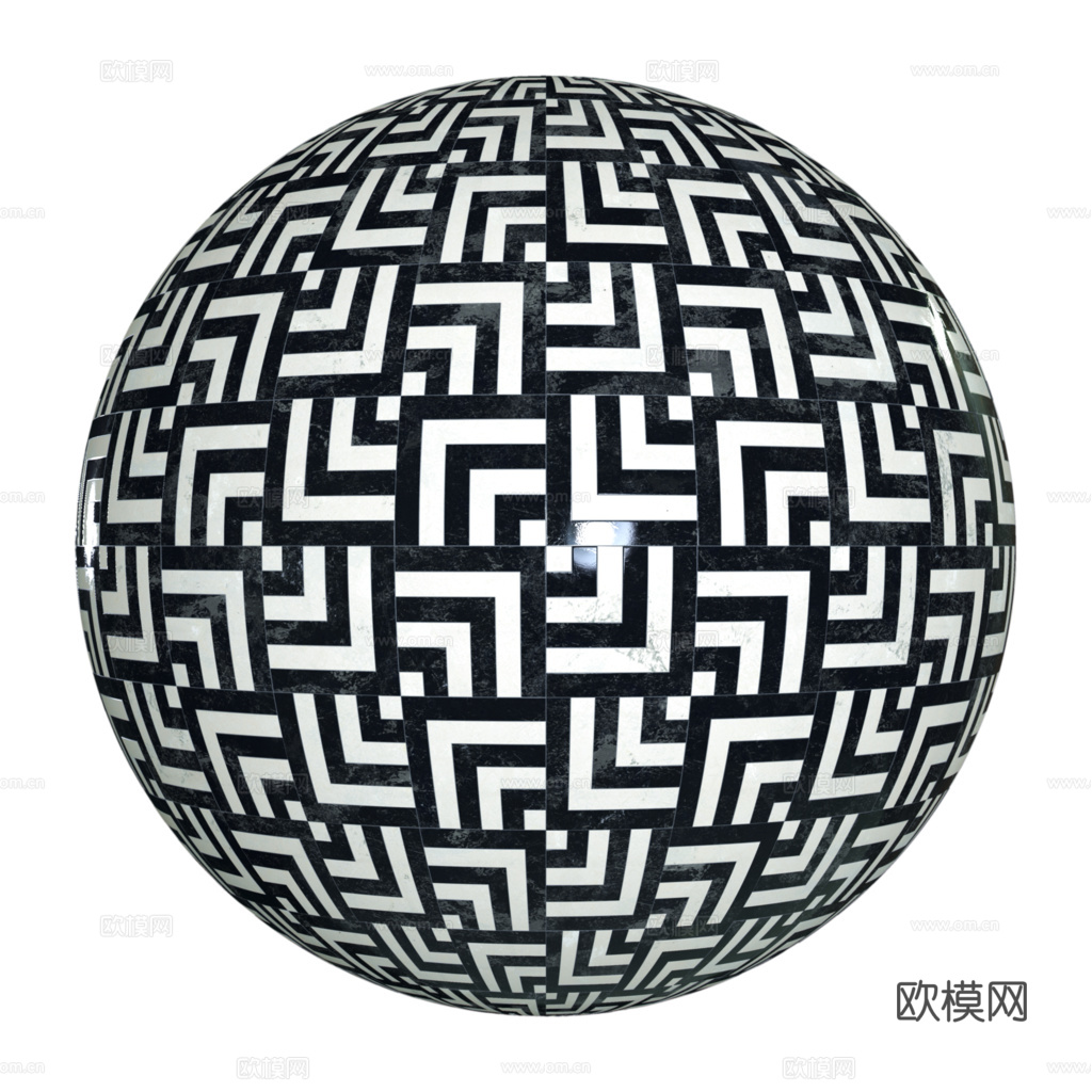 欧式 法式 无缝黑白拼色拼花瓷砖地砖 PBR材质贴图 2k