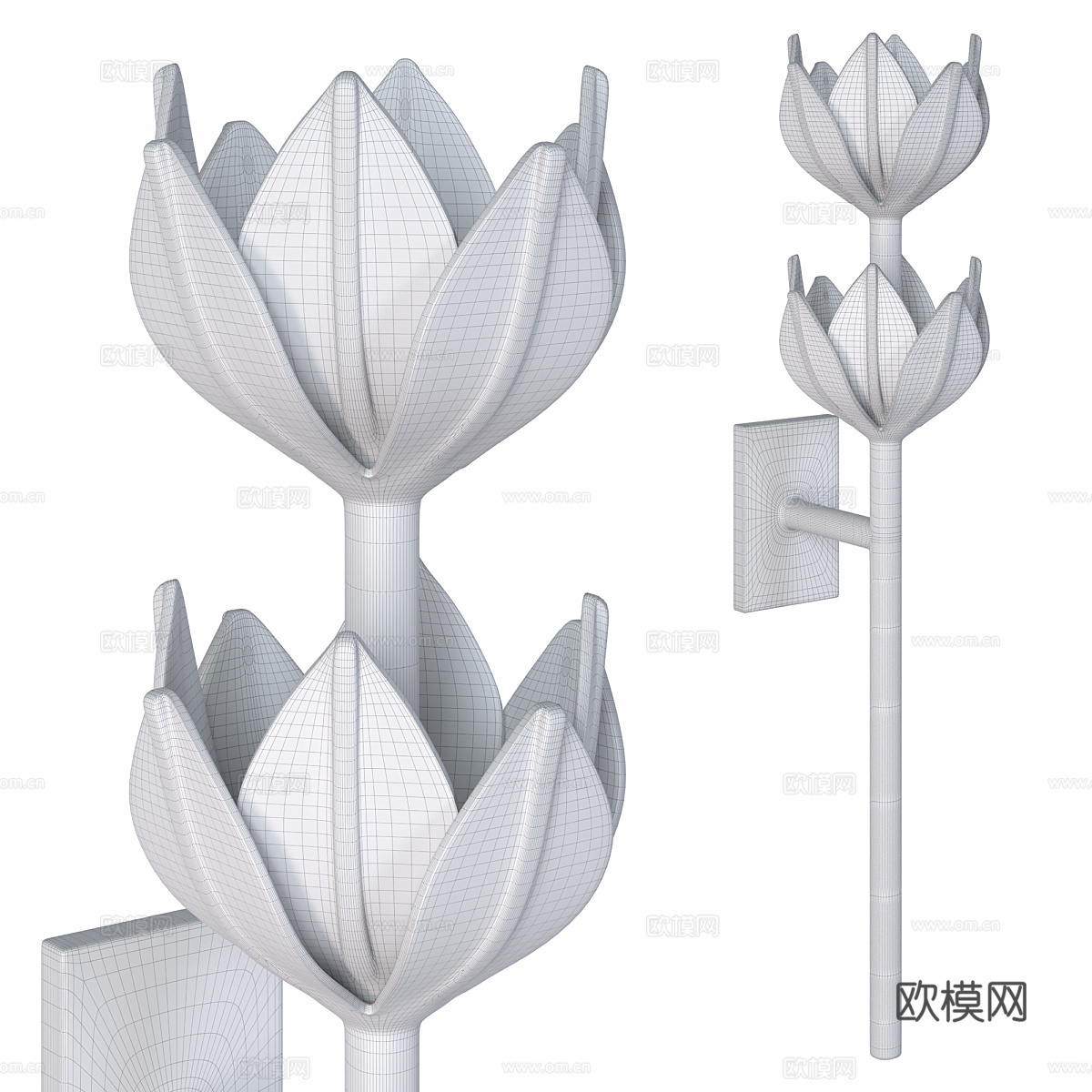 新中式轻奢金属莲花装饰壁灯3d模型下载（渲染图5）