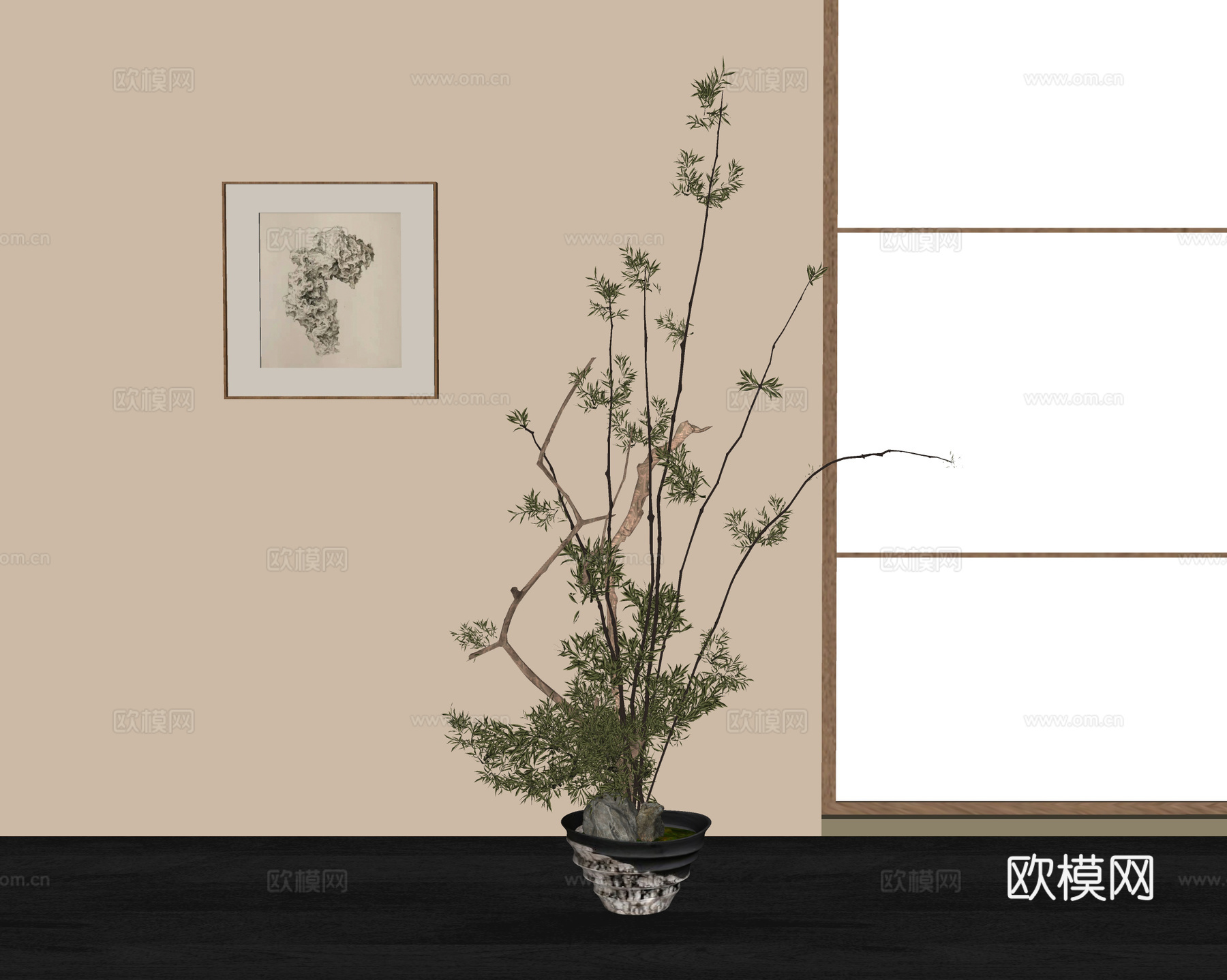 现代盆栽盆景 植物摆件 挂画su模型