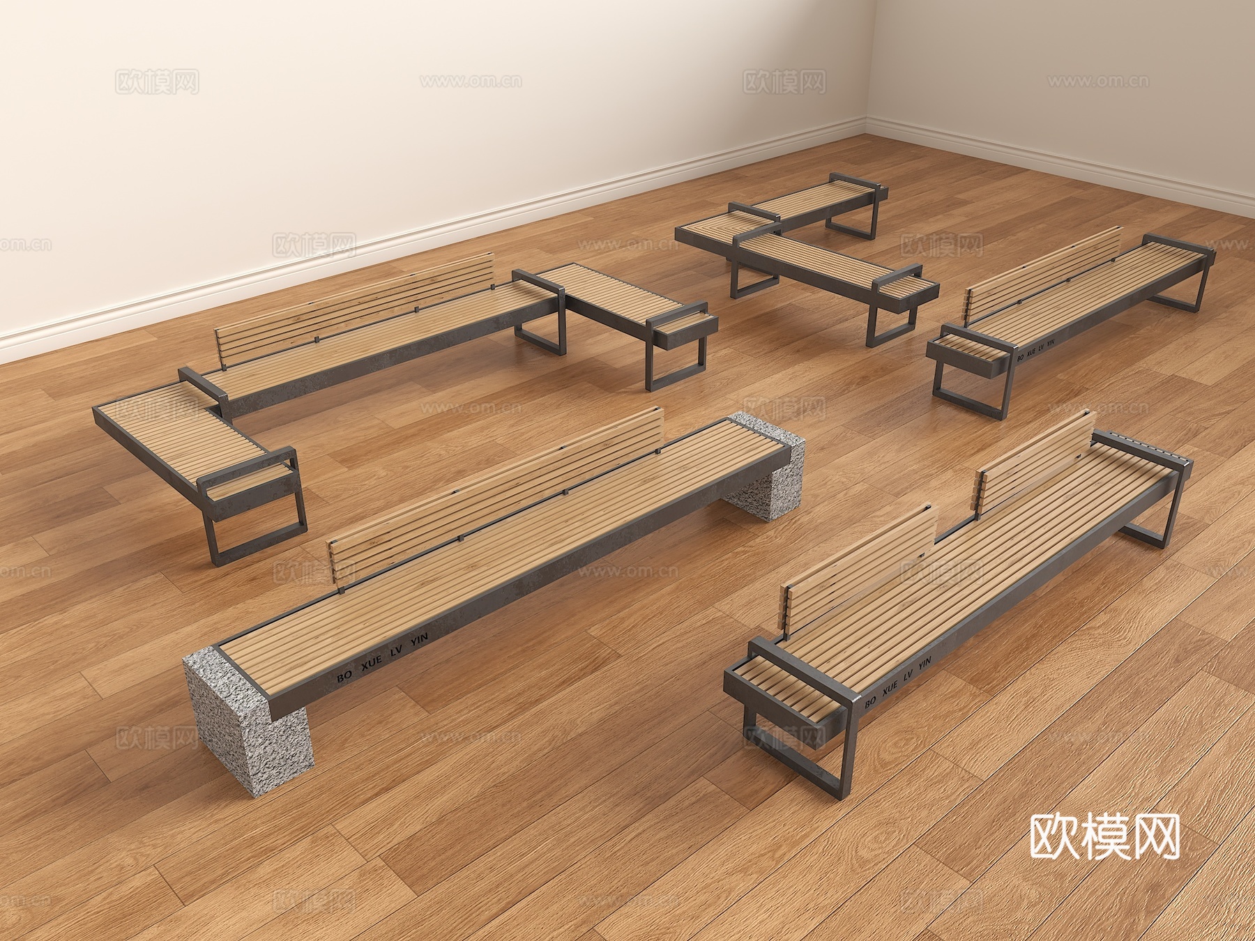 现代不锈钢座椅 景观座椅 原木长凳 条凳 现代公园景观椅 户3d模型下载