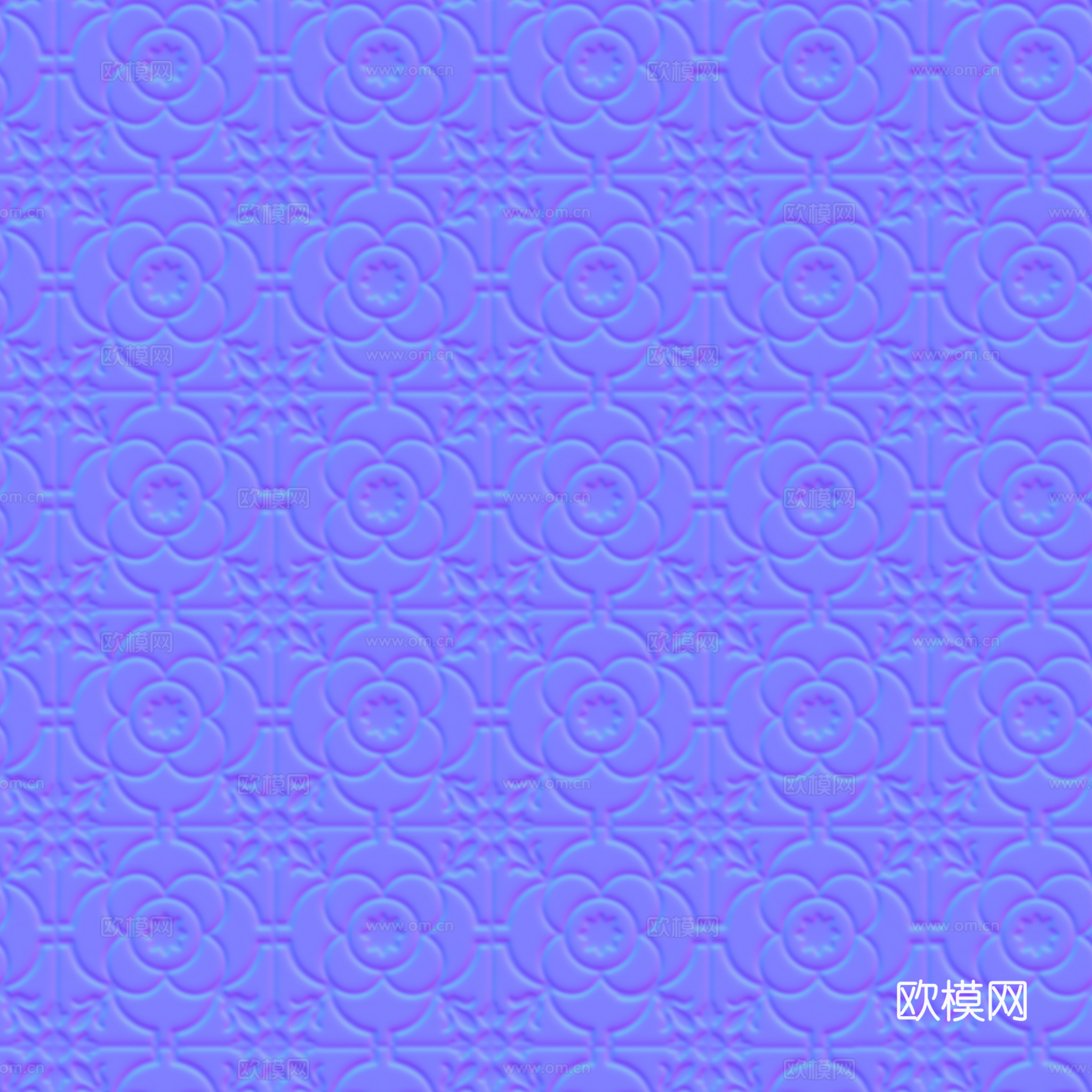 无缝青色小花砖方砖地砖 PBR材质贴图 2k