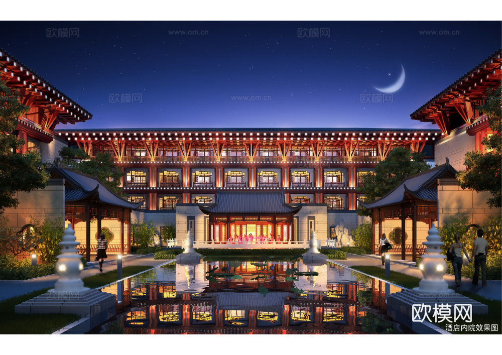 新中式东方新古典度假酒店su模型