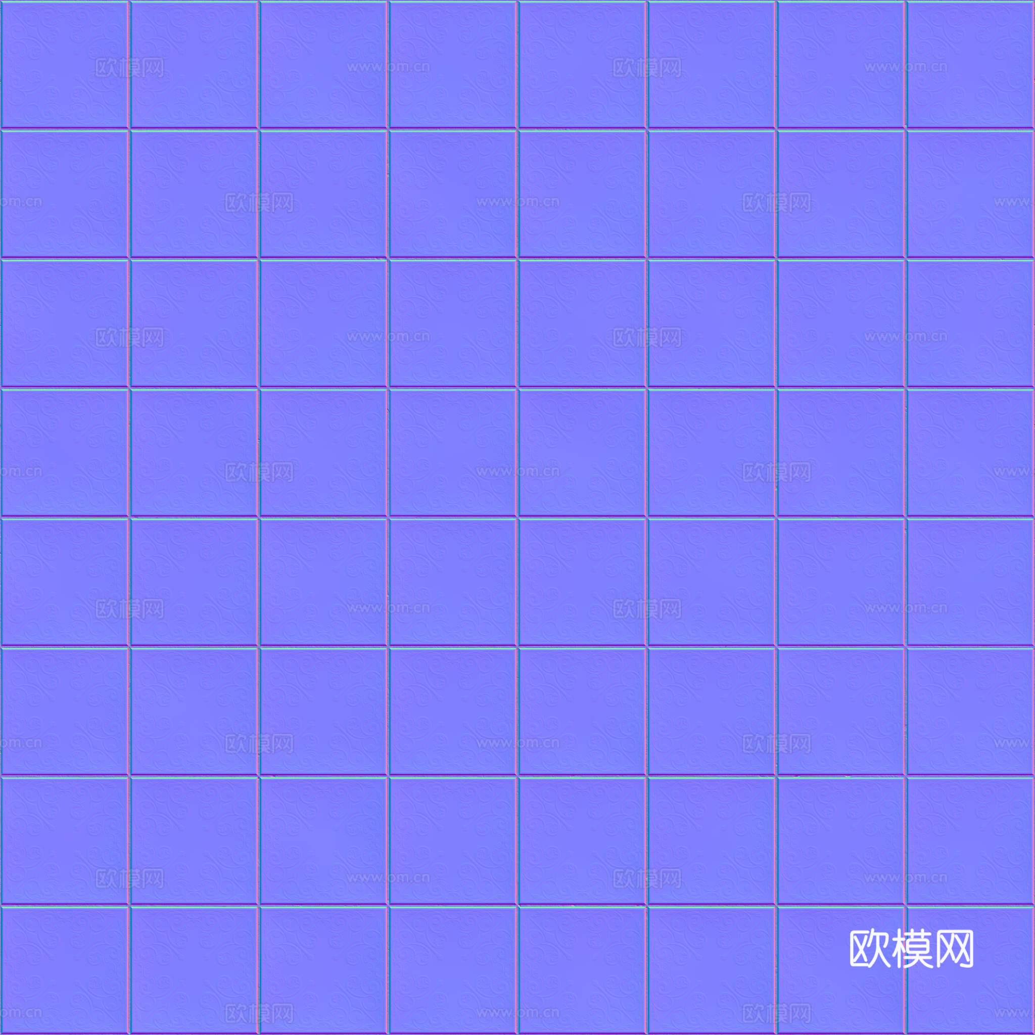 无缝青花瓷图案花砖地砖 PBR材质贴图 2k