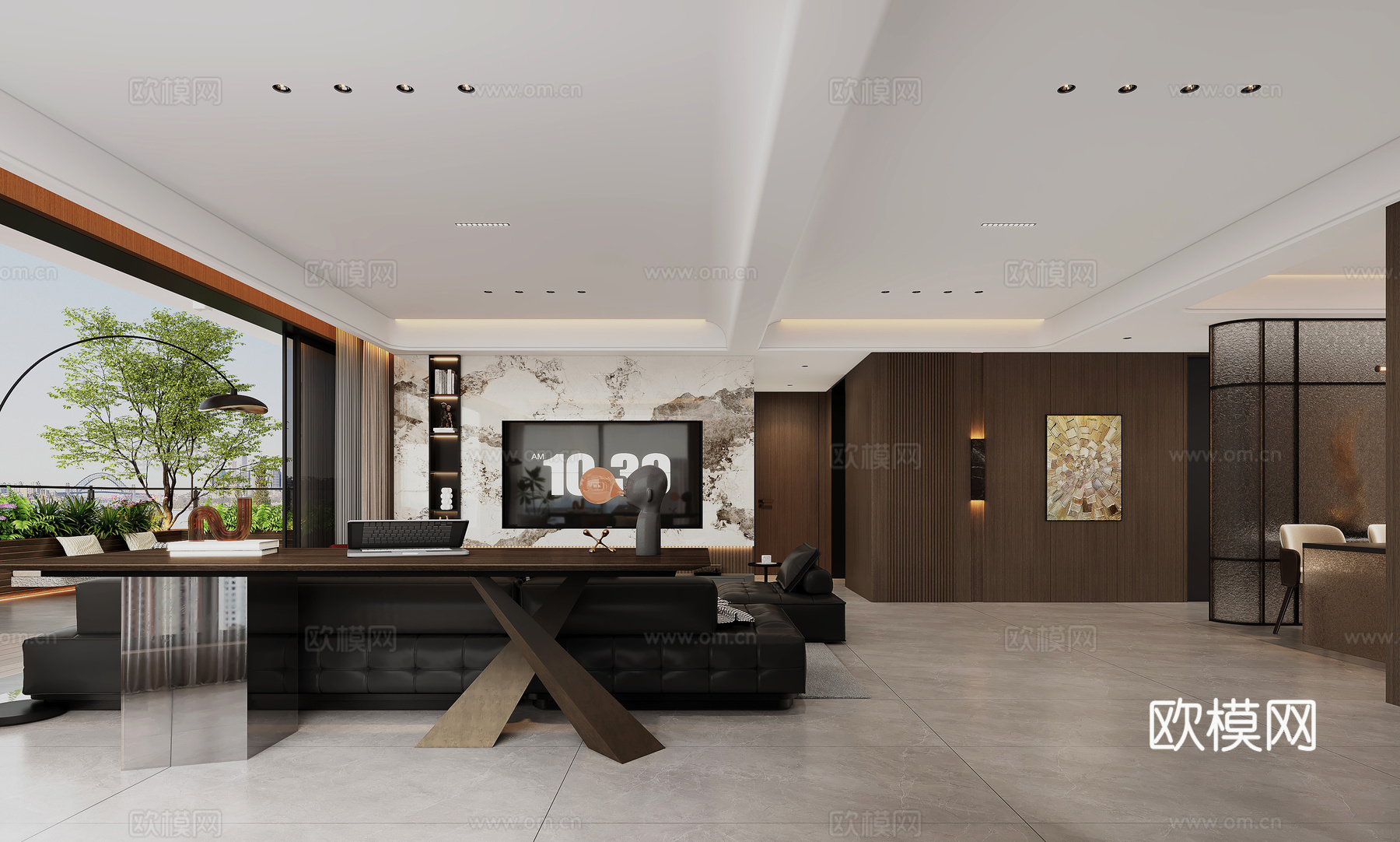 现代意式客餐厅   阳台免费3d模型下载（渲染图1）