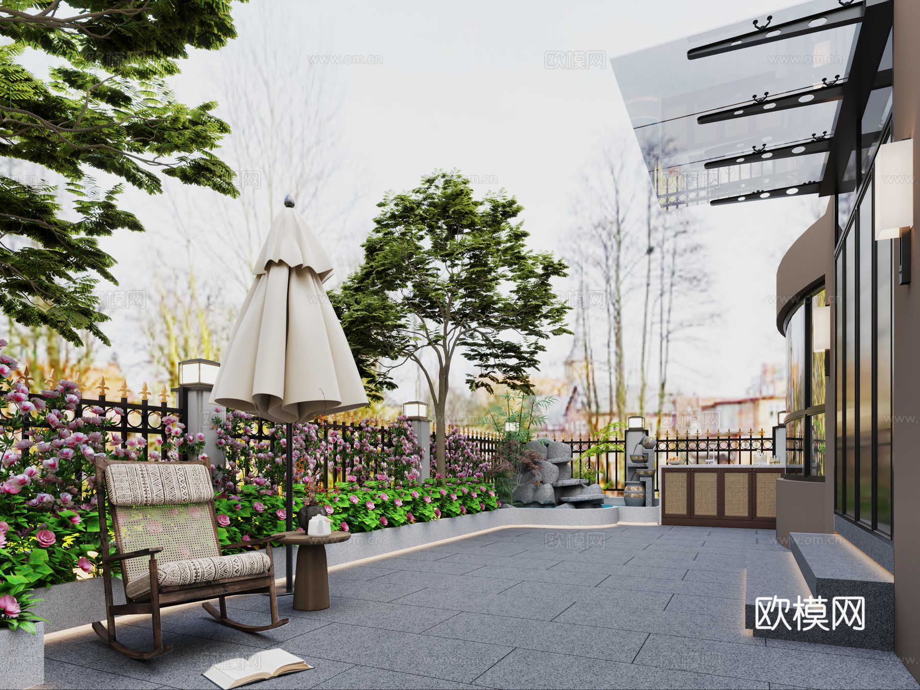 现代花园 别墅花园 花池 别墅围栏3d模型下载