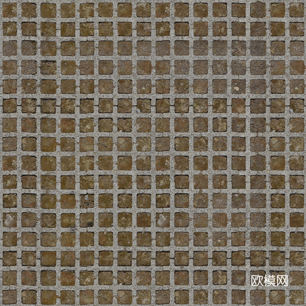 植草砖铺路石户外地面 PBR材质贴图 1K