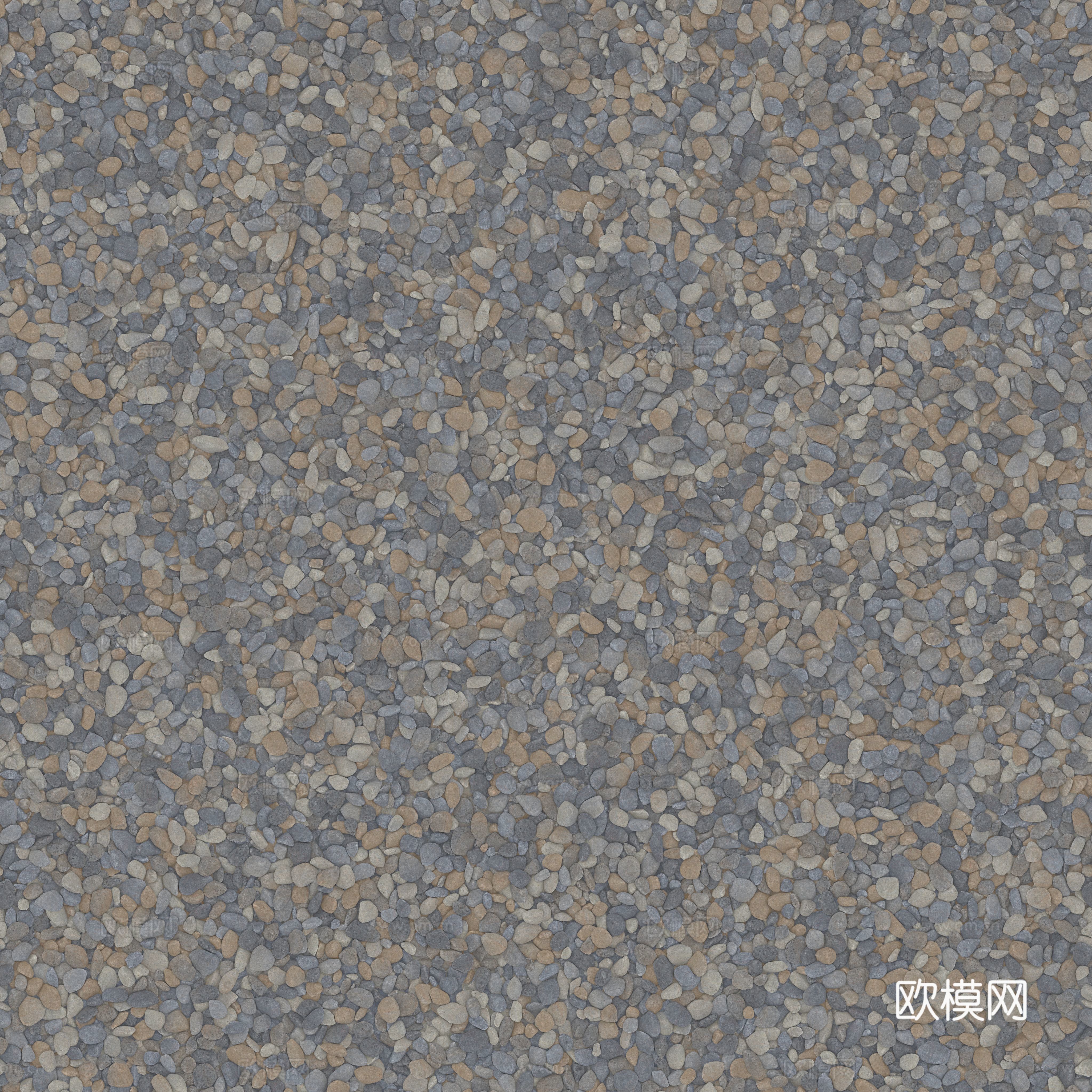鹅卵石地面砾石地面碎石地面铺路石 PBR材质贴图 4k