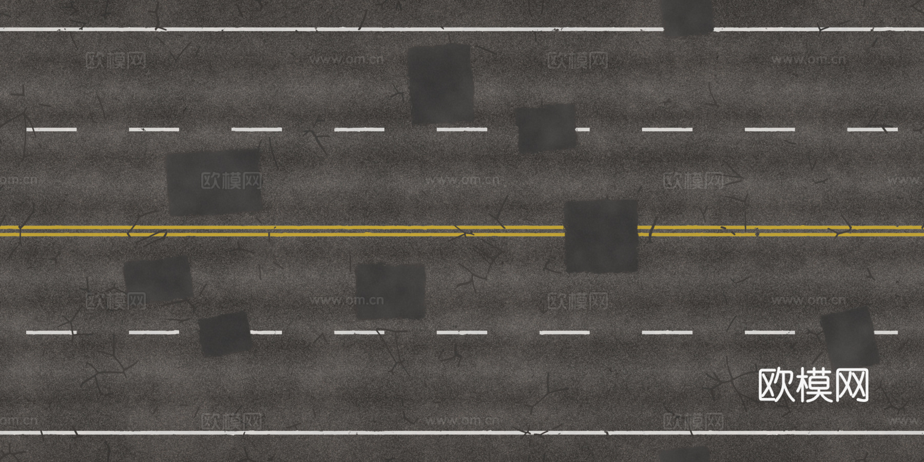 裂痕补丁双向四车道马路公路道路沥青路 PBR材质贴图 2k