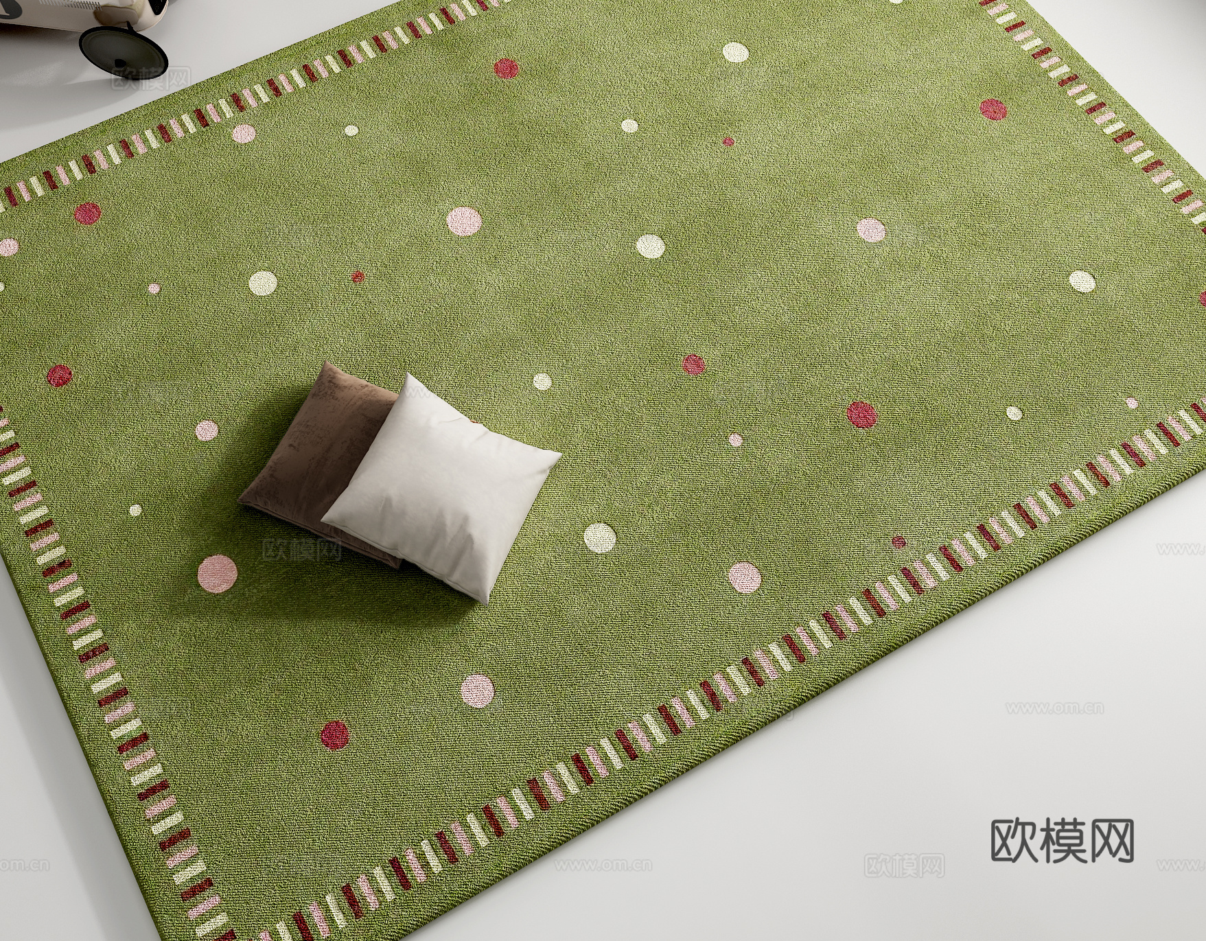 复古绿客厅地毯   儿童房地毯3d模型下载（渲染图2）