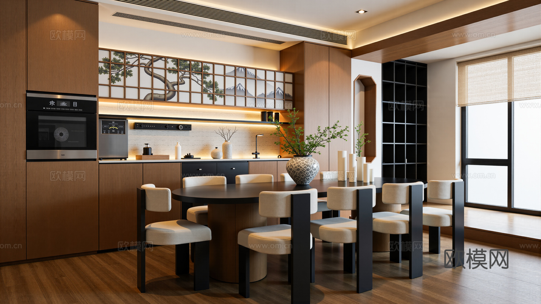 新中式家居餐厅su模型