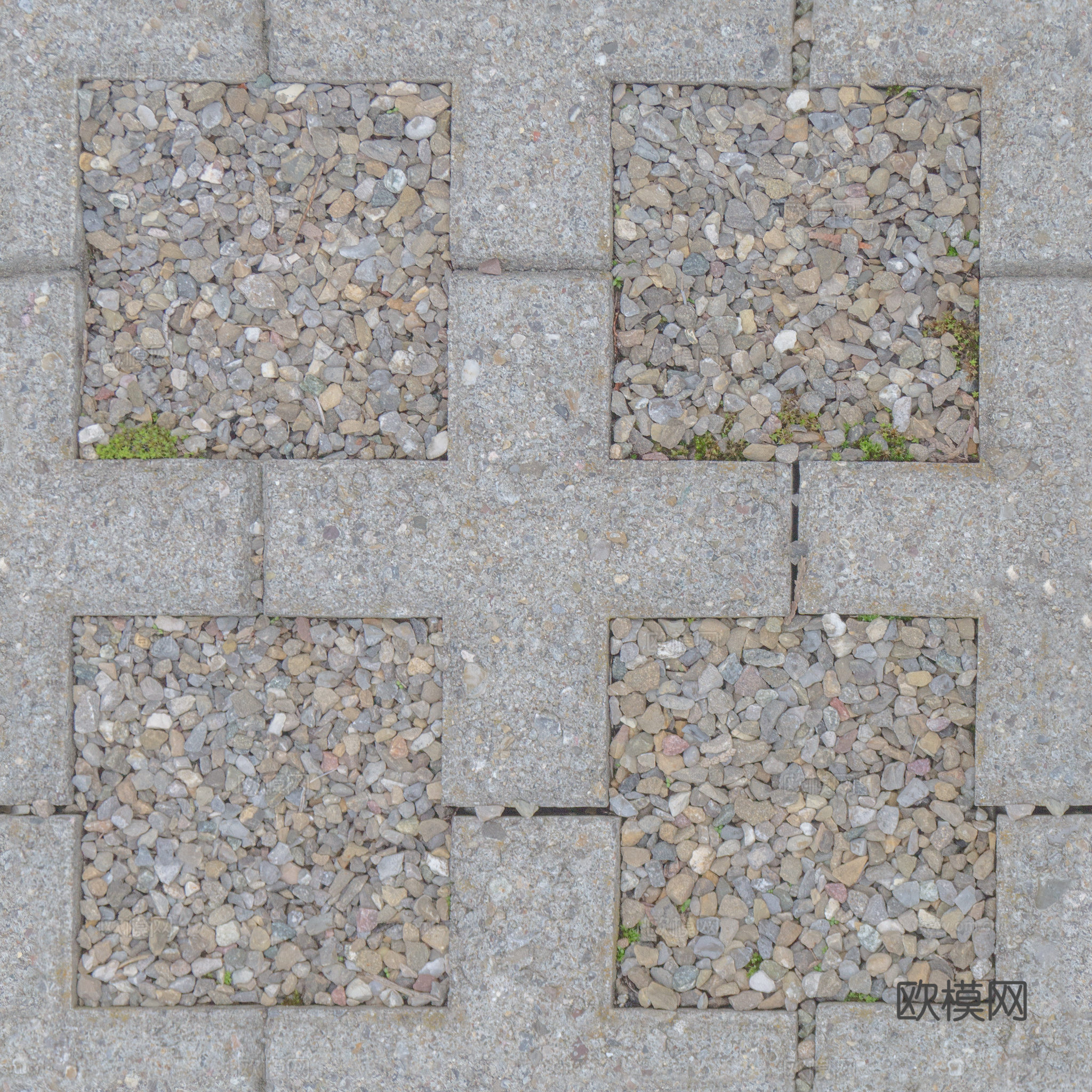 植草砖铺路石户外地面 PBR材质贴图 2K