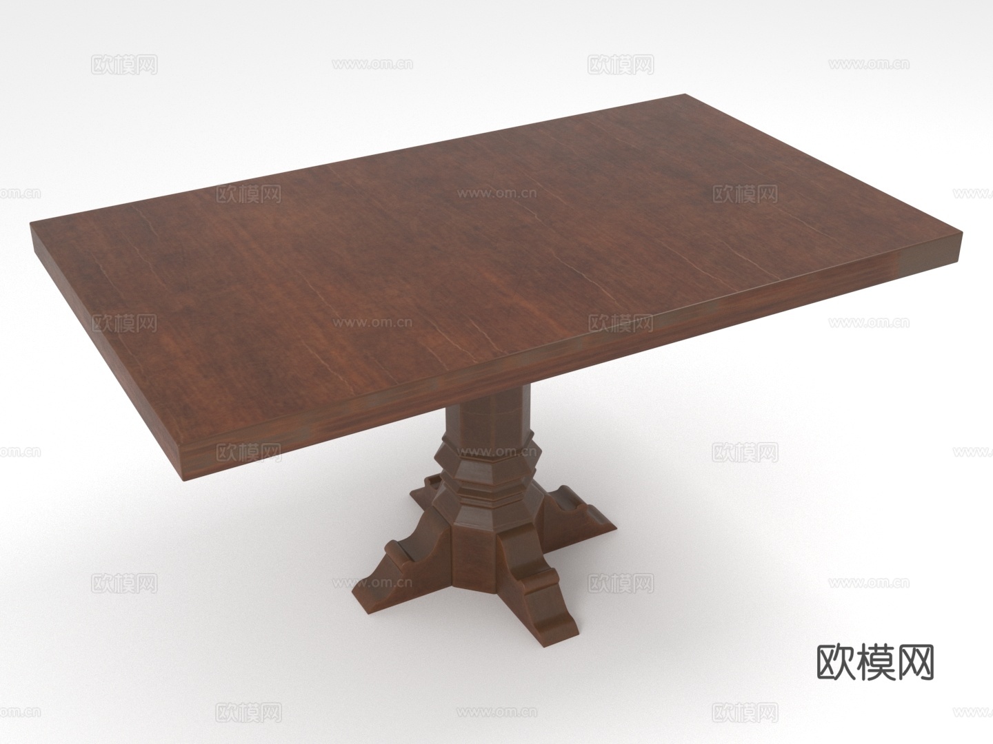 餐桌 实木桌 长方形桌子 复古风格桌 家用餐桌3d模型下载（渲染图1）