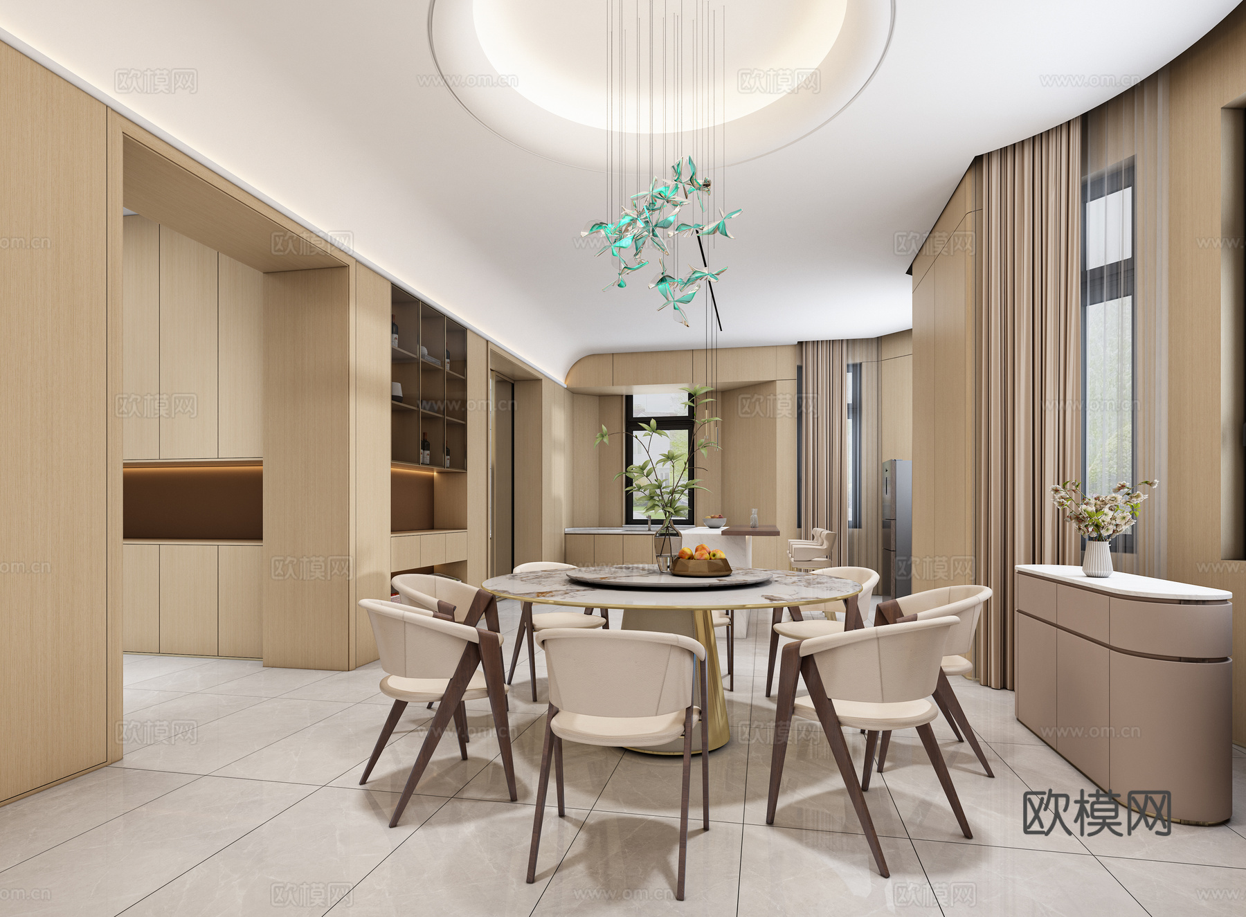 现代轻奢餐厅3d模型下载