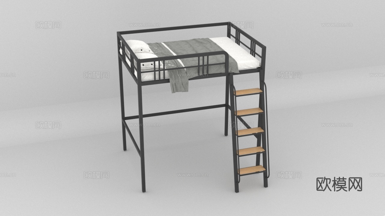 黑色前楼梯高脚床3d模型下载