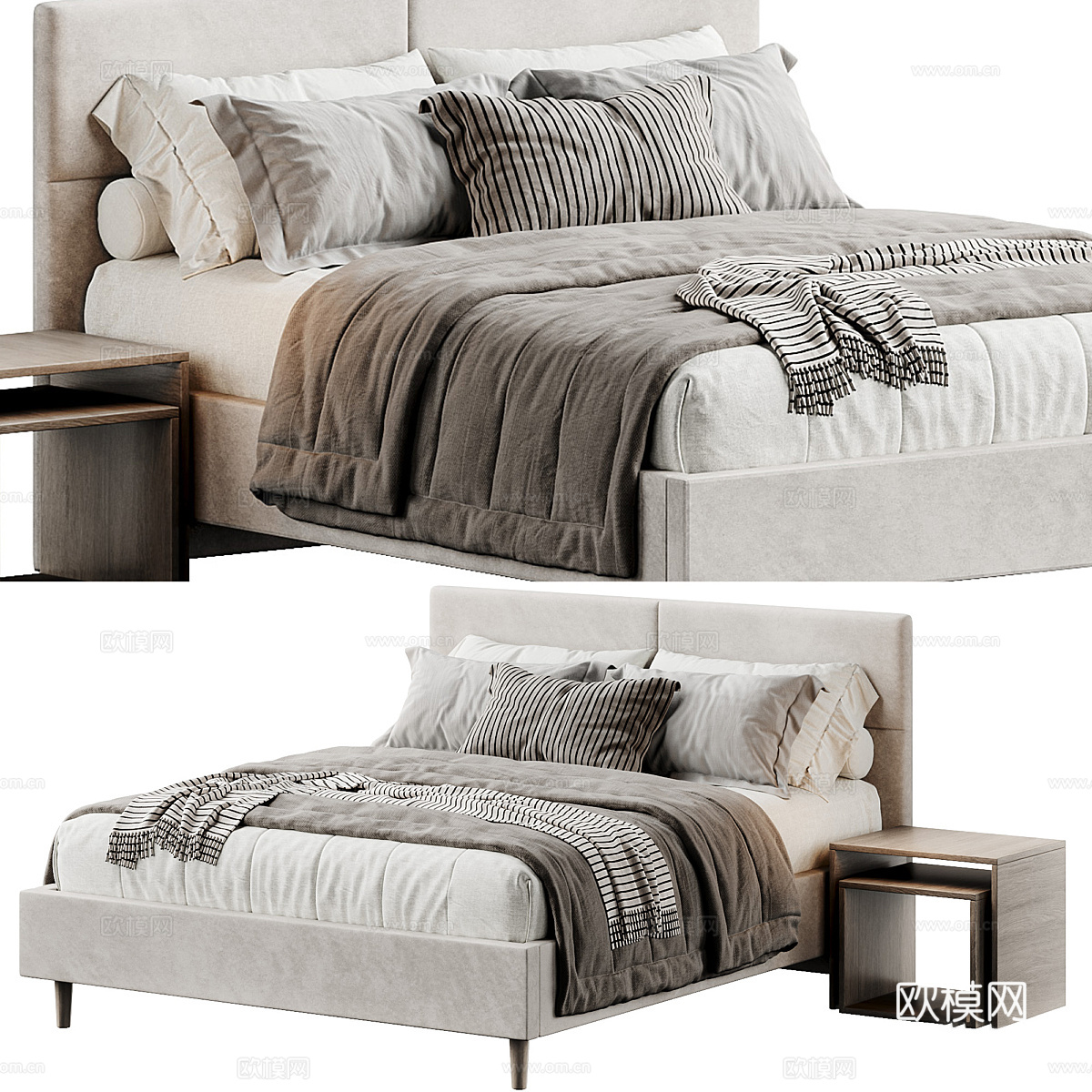 现代意式布艺双人床3d模型