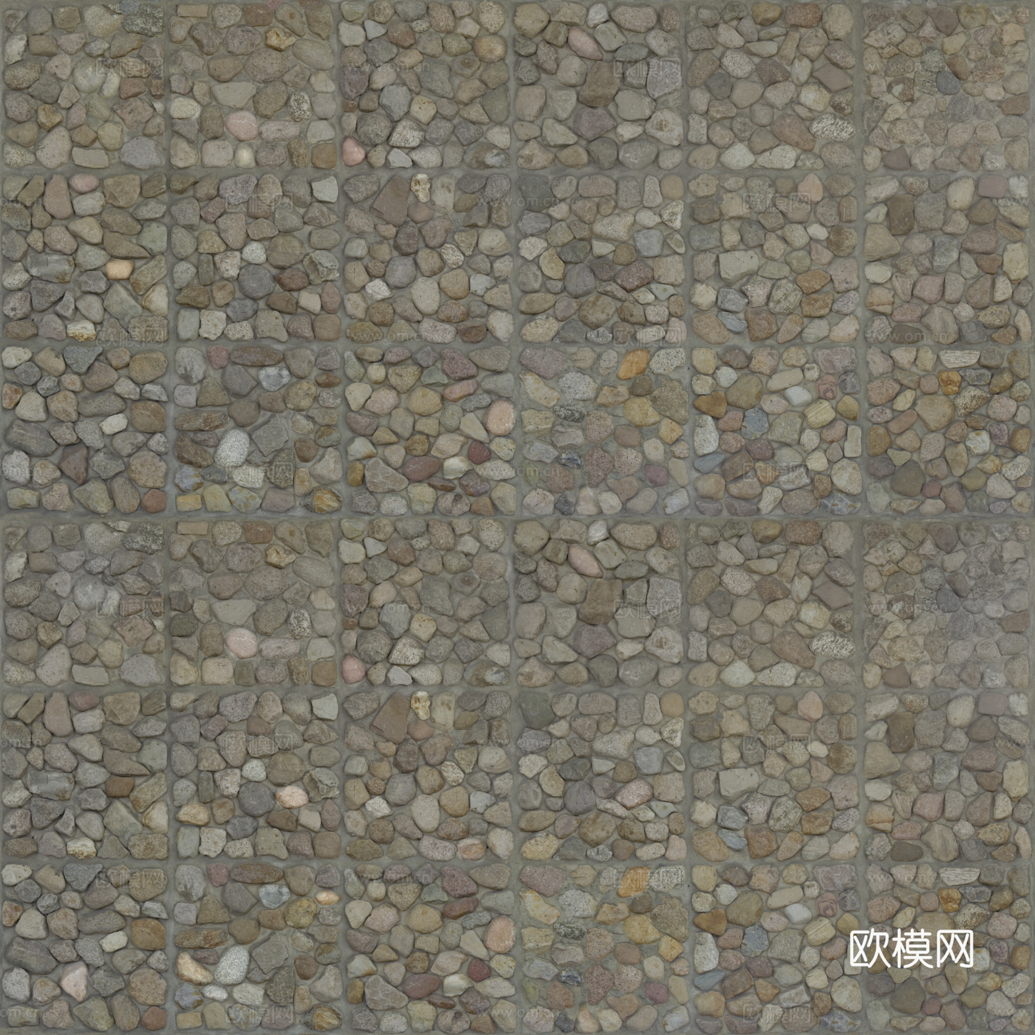 鹅卵石地面砾石地面铺路石 PBR材质贴图 2k