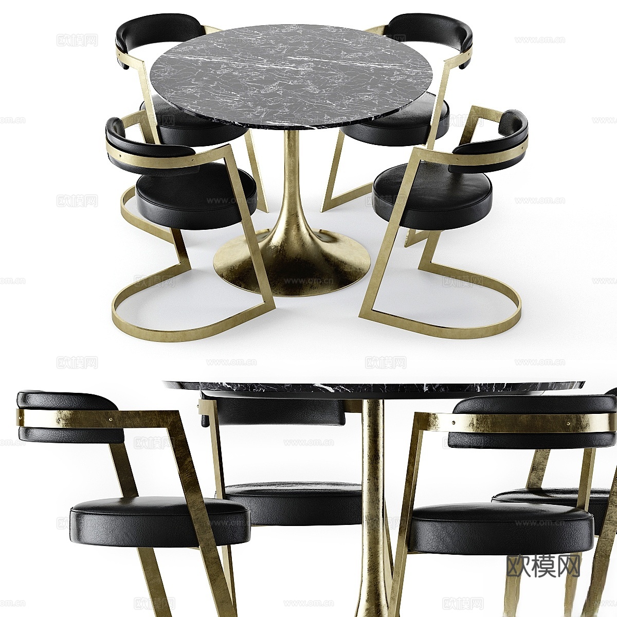 Kelly Wearstler 餐桌与工作室椅3d模型