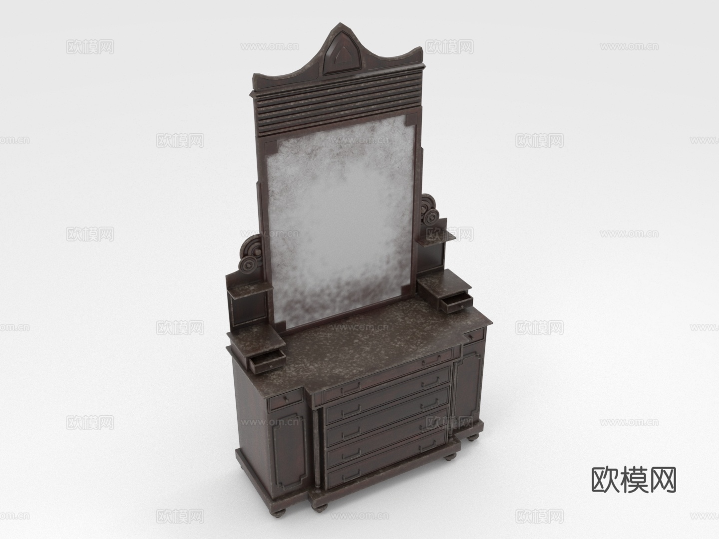 化妆台 梳妆台 镜子柜 复古家具 木质家具3d模型下载（渲染图1）