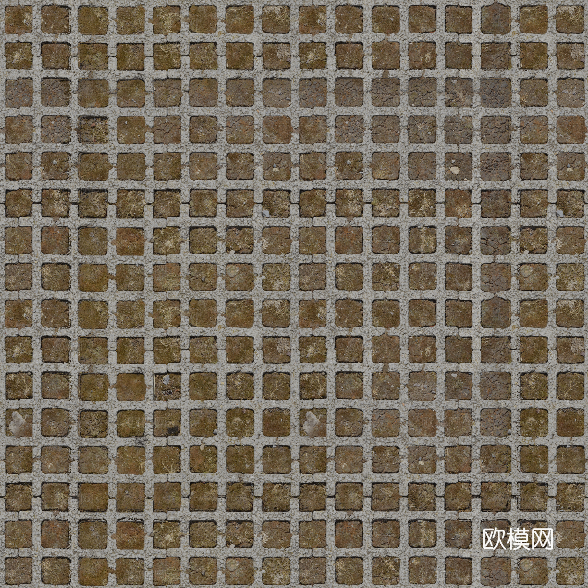 植草砖铺路石户外地面 PBR材质贴图 2K