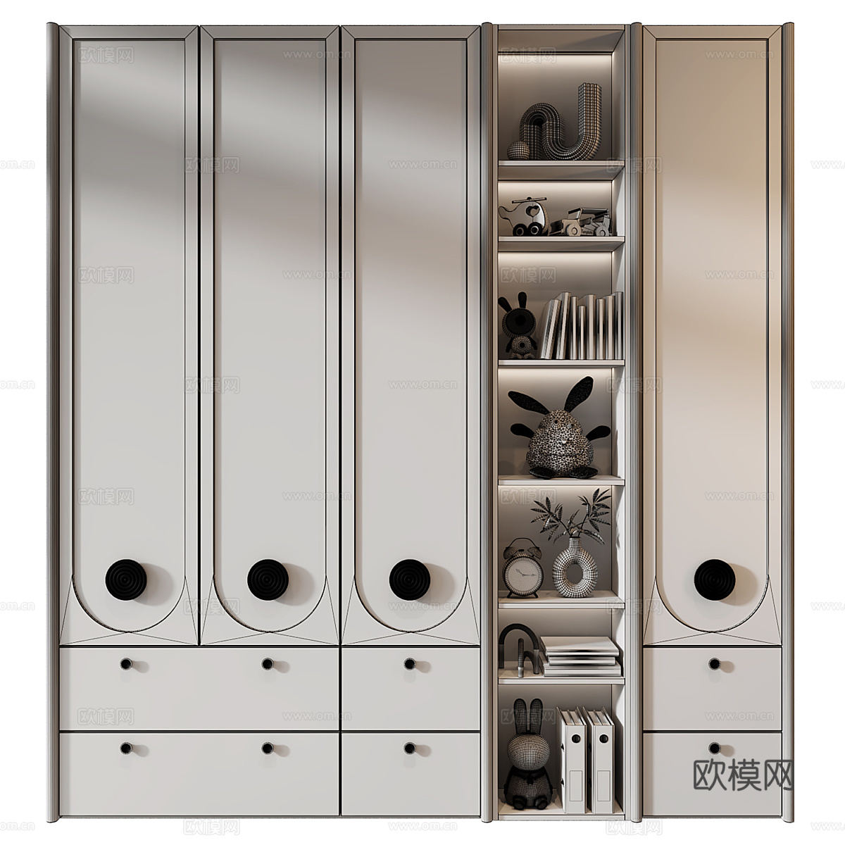 现代奶油风儿童衣柜3d模型下载（渲染图3）