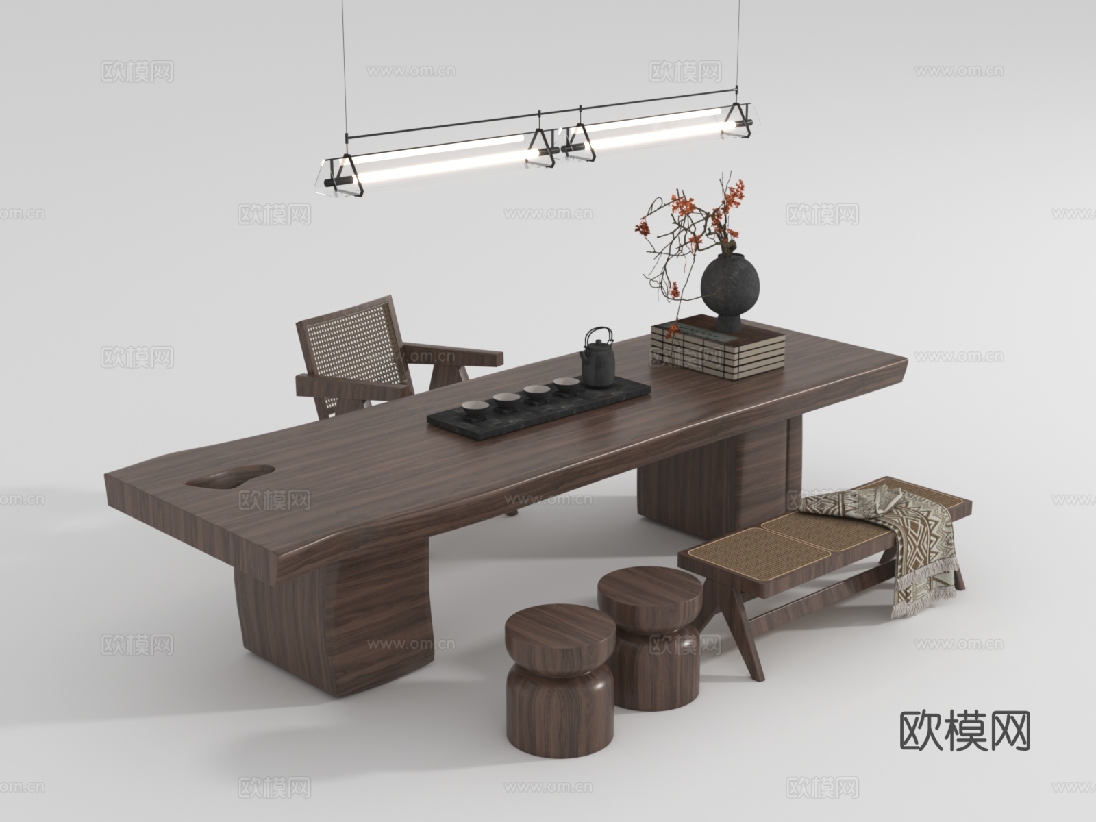 宋式茶桌椅组合3d模型下载