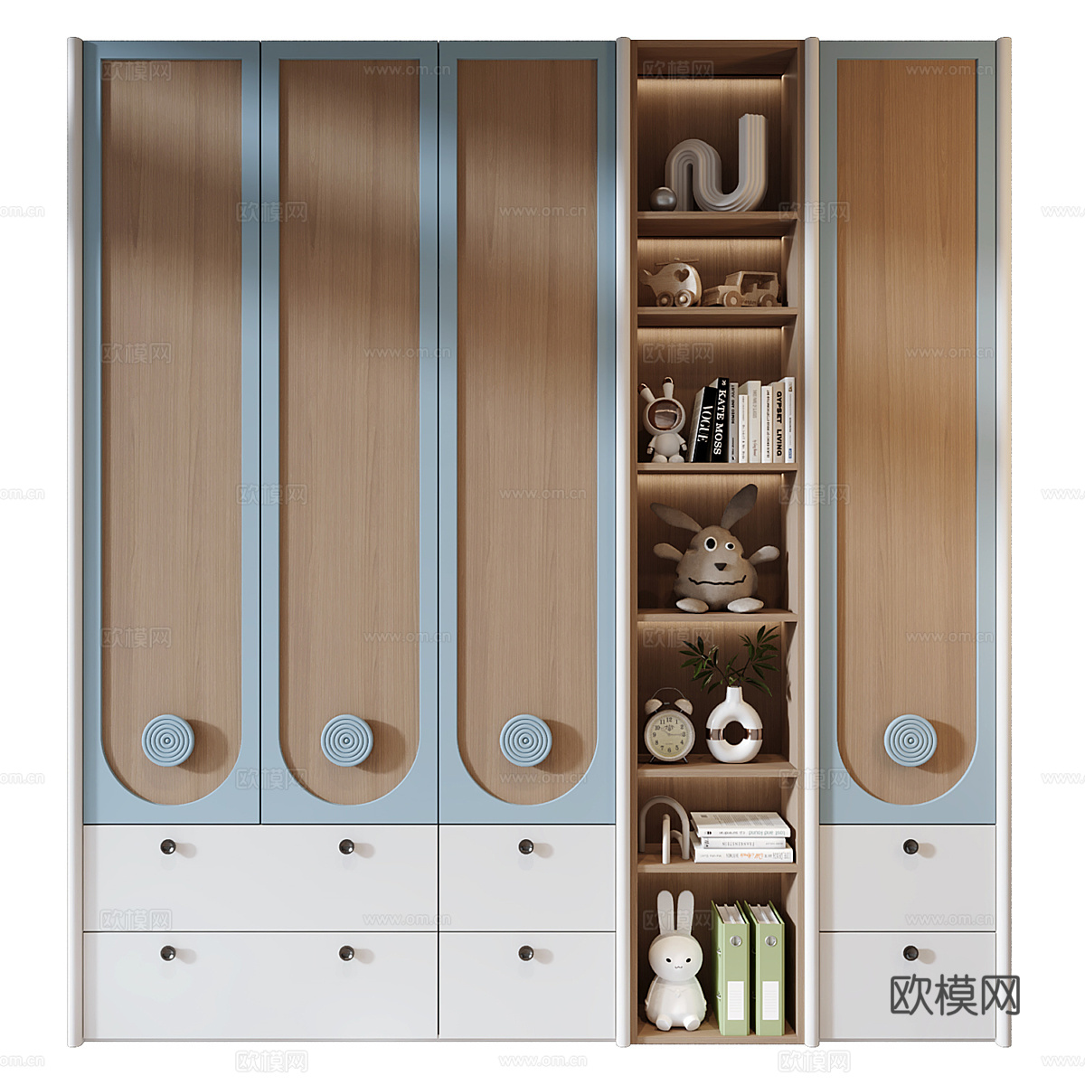 现代奶油风儿童衣柜3d模型下载（渲染图1）