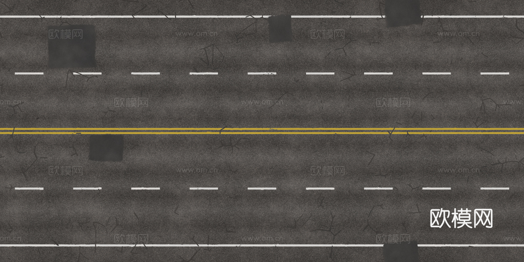 裂痕补丁双向四车道马路公路道路沥青路 PBR材质贴图 2k