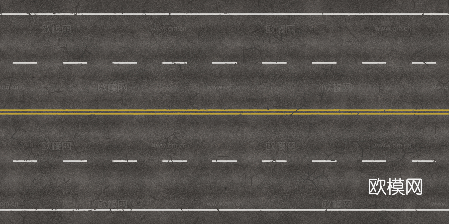 裂痕双向四车道马路公路道路沥青路 PBR材质贴图 2k