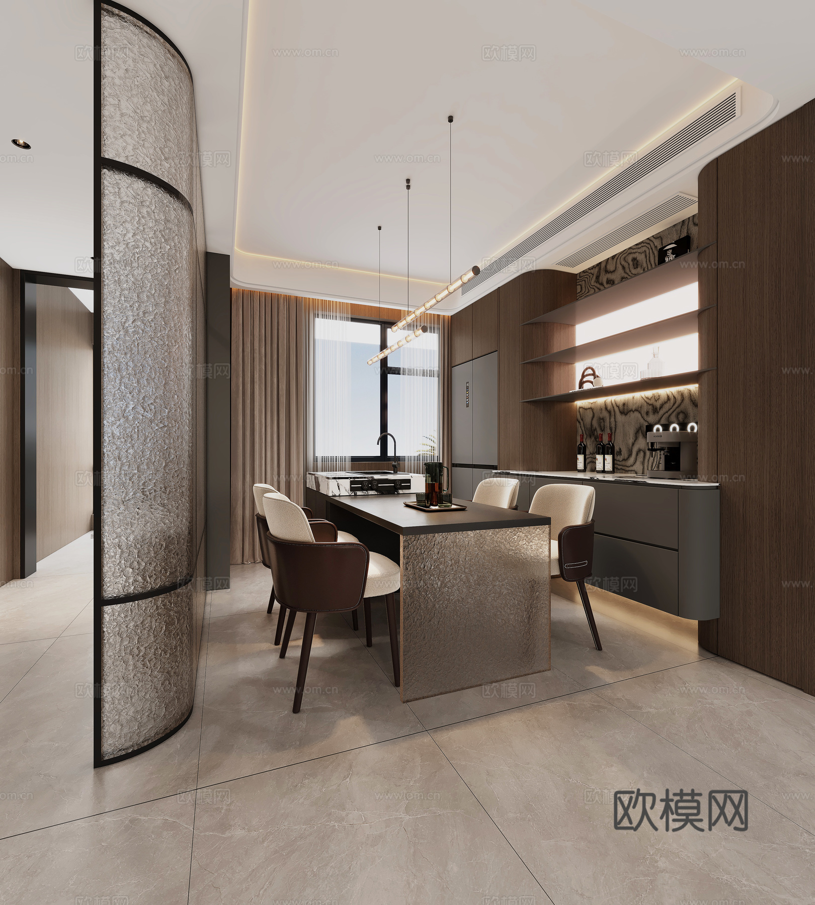 现代意式客餐厅   阳台免费3d模型下载（渲染图4）