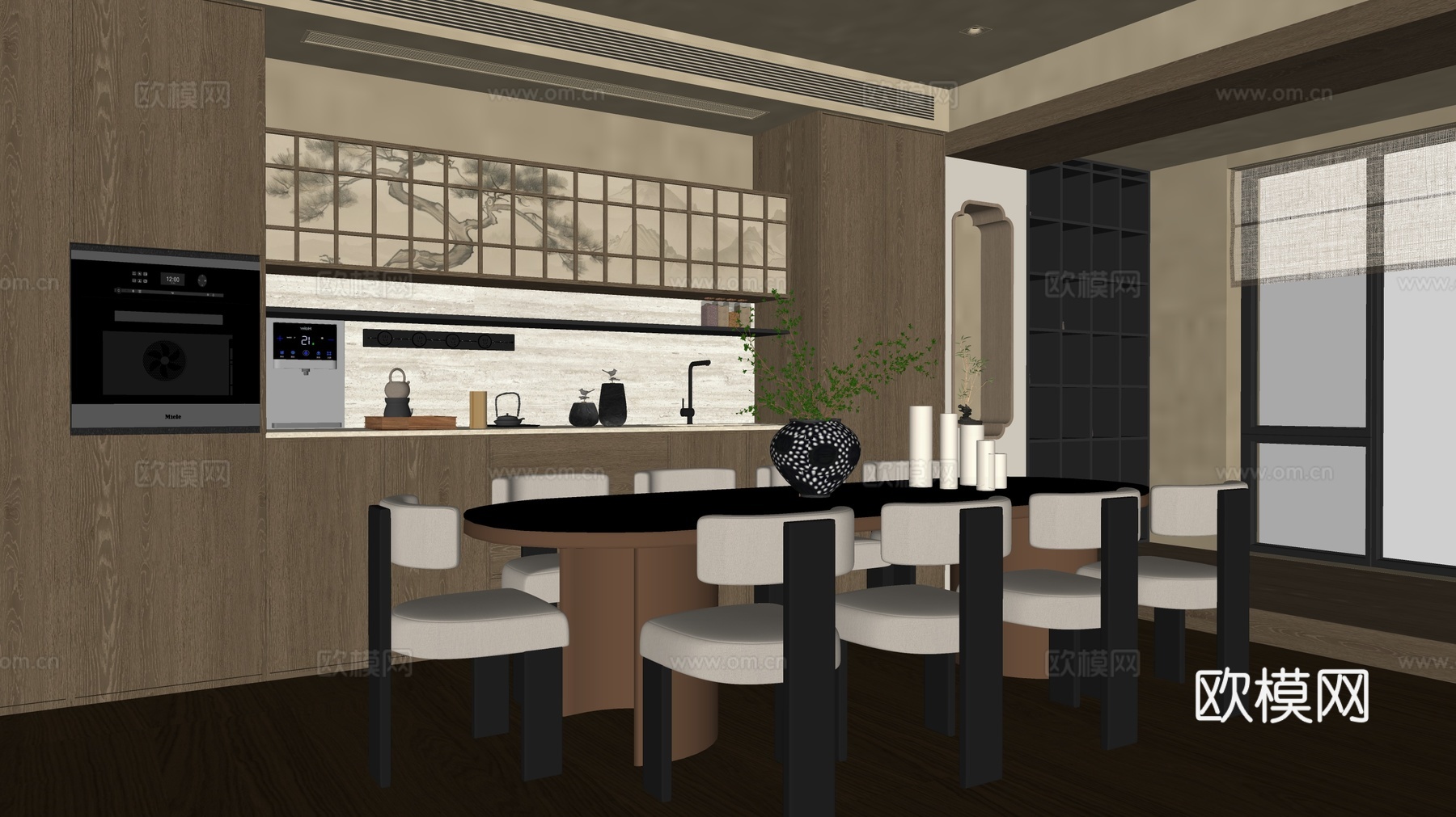 新中式家居餐厅su模型