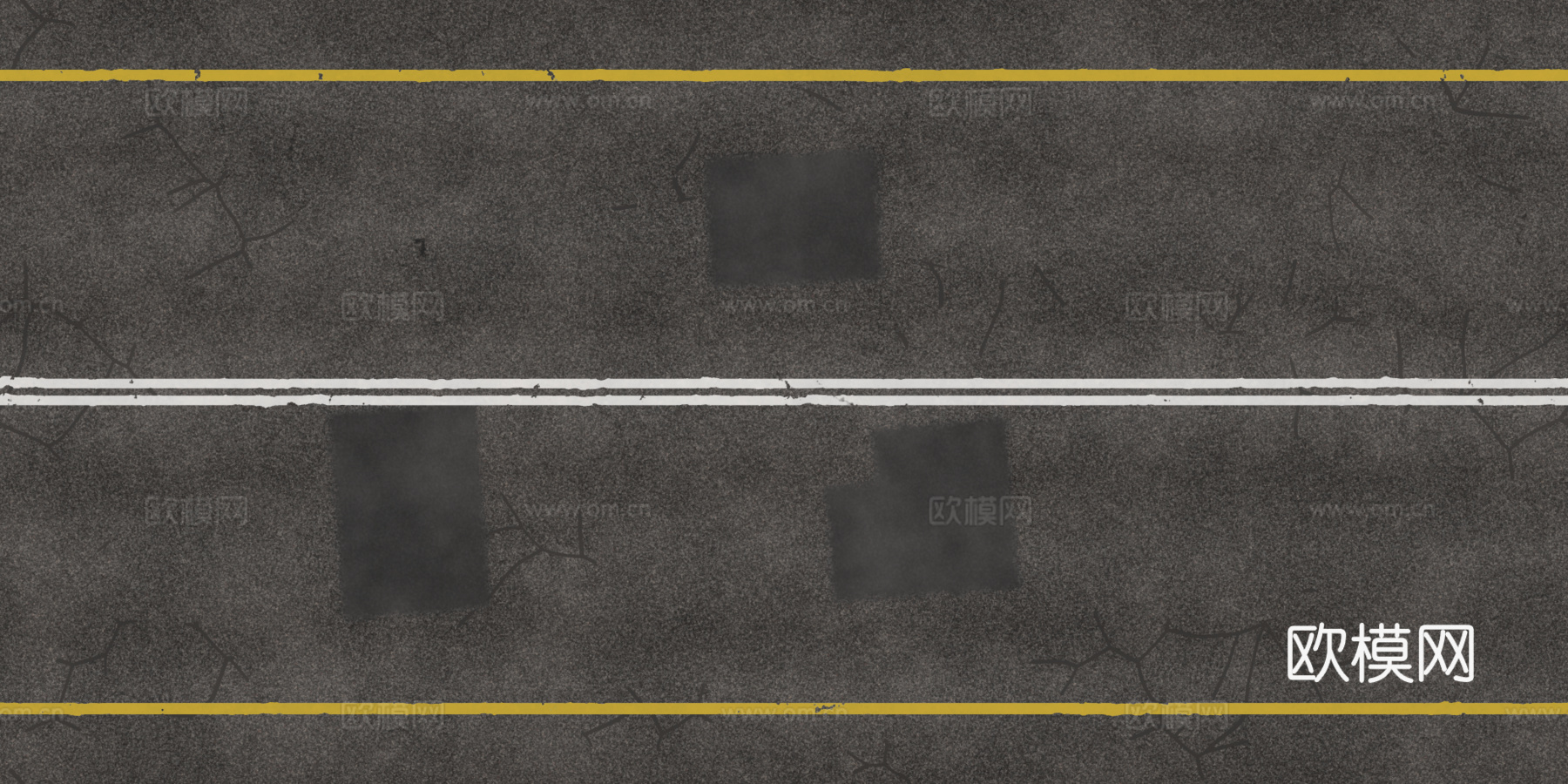 裂痕补丁双向两车道马路公路道路沥青路 PBR材质贴图 2k