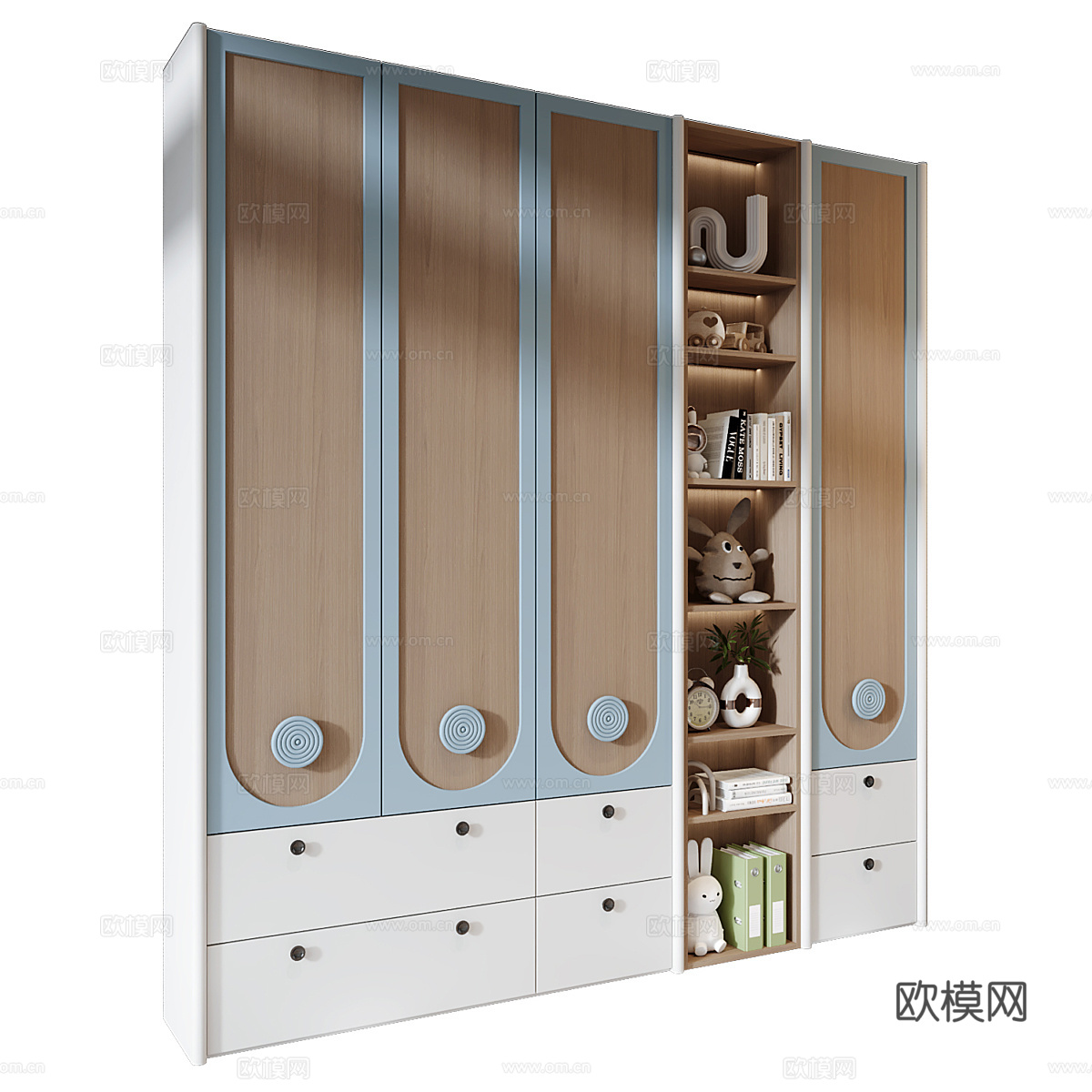 现代奶油风儿童衣柜3d模型下载（渲染图2）