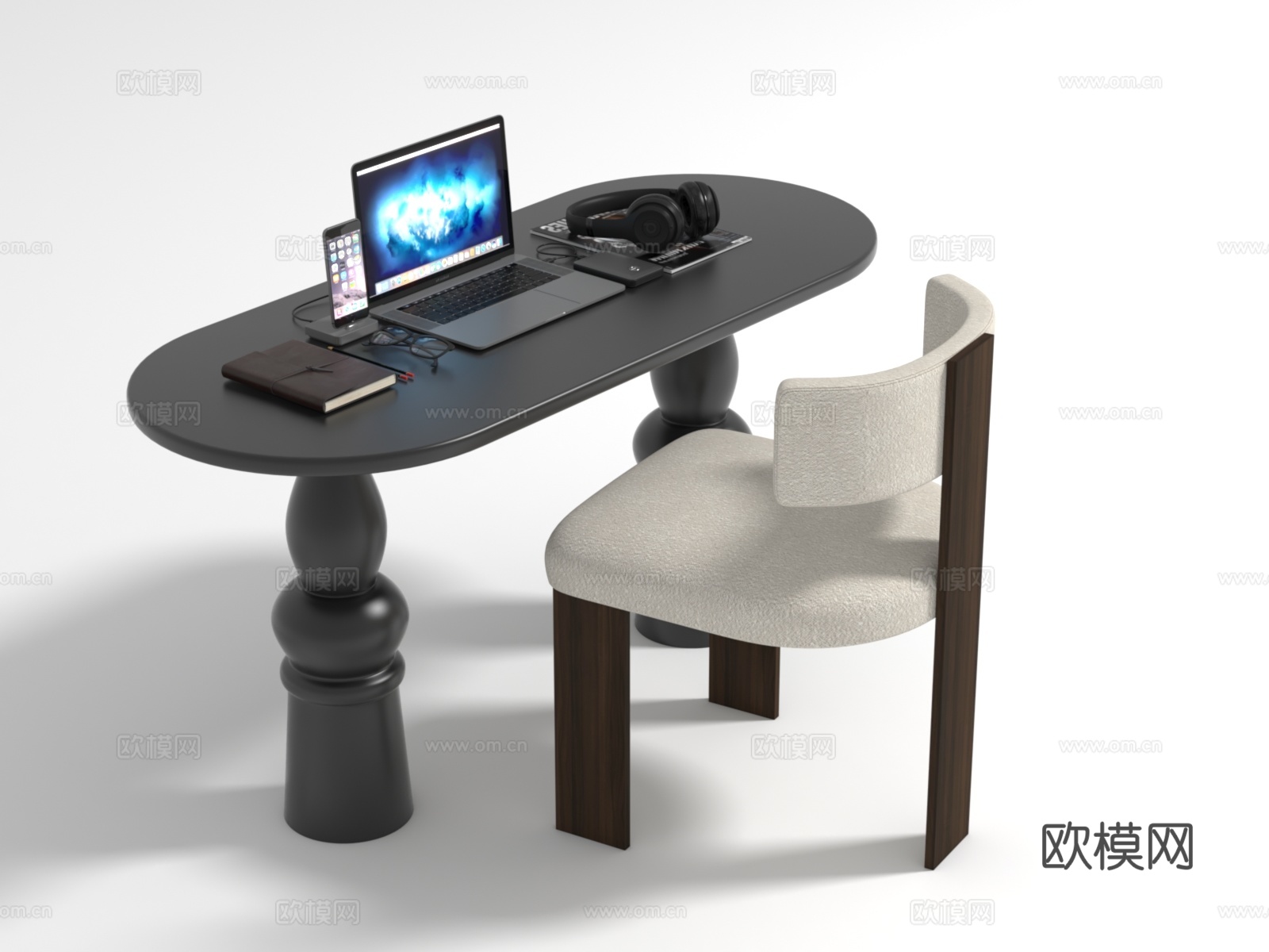 法式复古沙发茶几组合3d模型下载