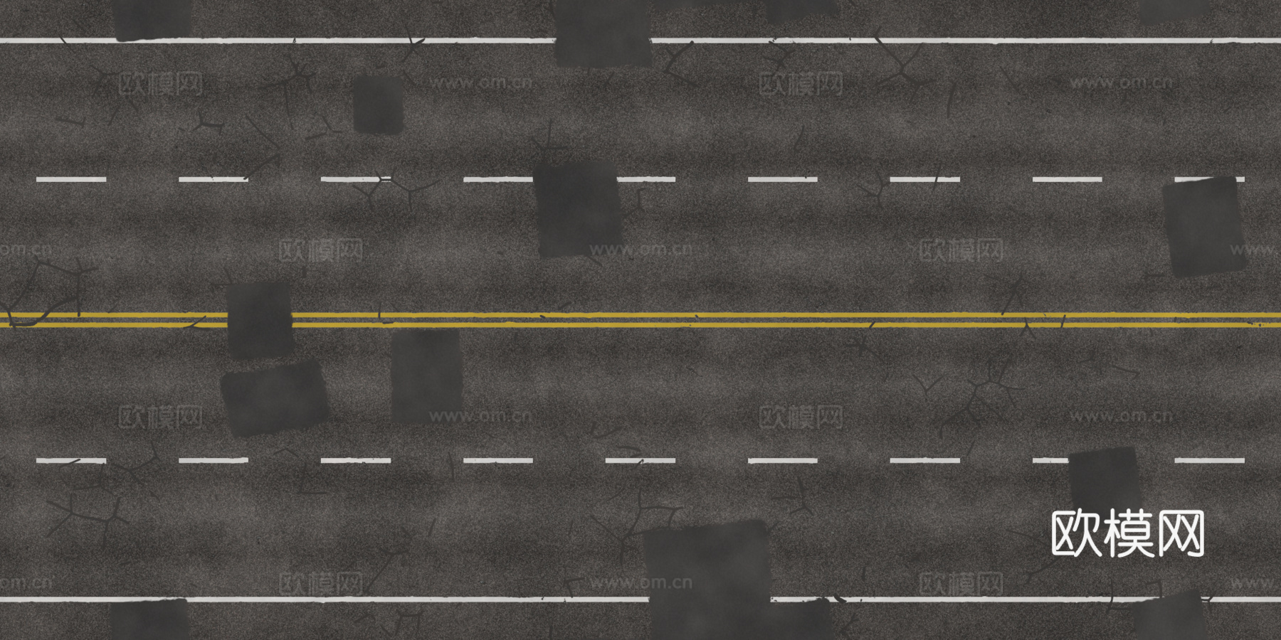 裂痕补丁双向四车道马路公路道路沥青路 PBR材质贴图 2k