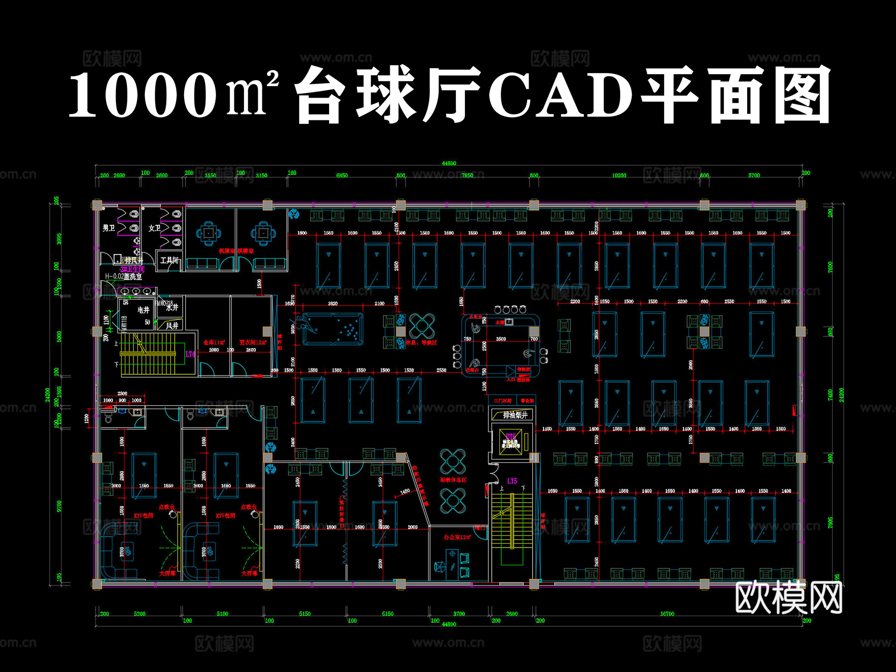 台球厅施工图cad施工图