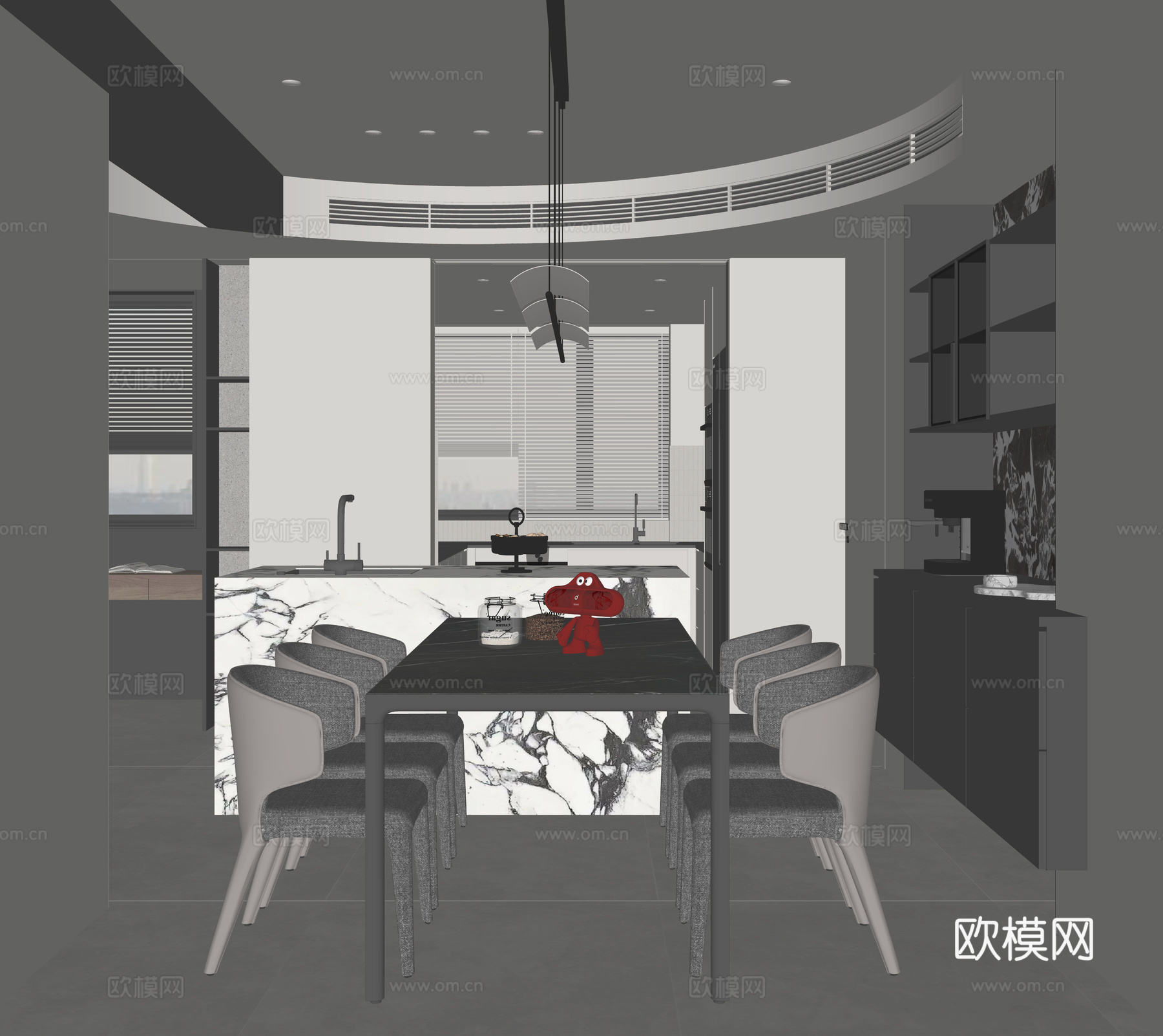 现代家居餐厅su模型