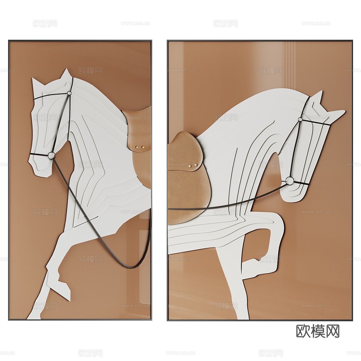 现代轻奢装饰板马挂画 装饰画3d模型下载（渲染图1）